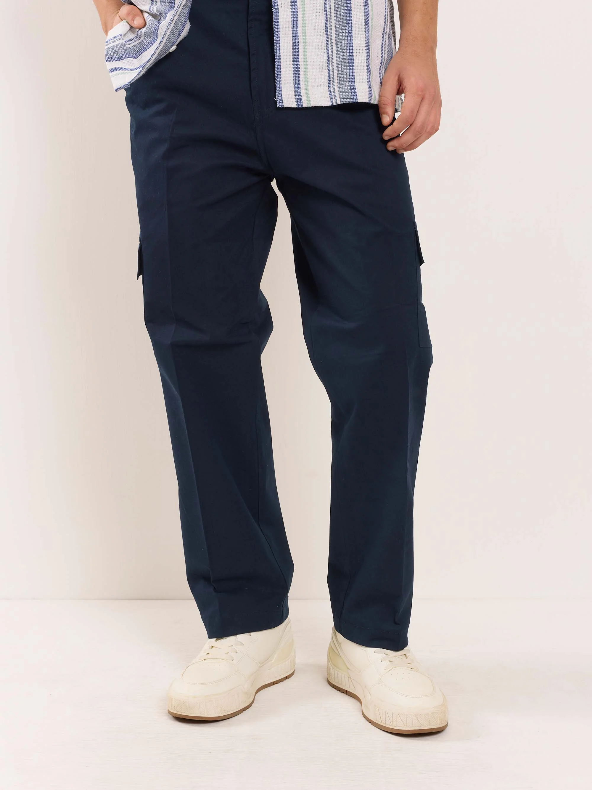 Dark Blue Loose Fit Twill Cargo Trousers - Image 6