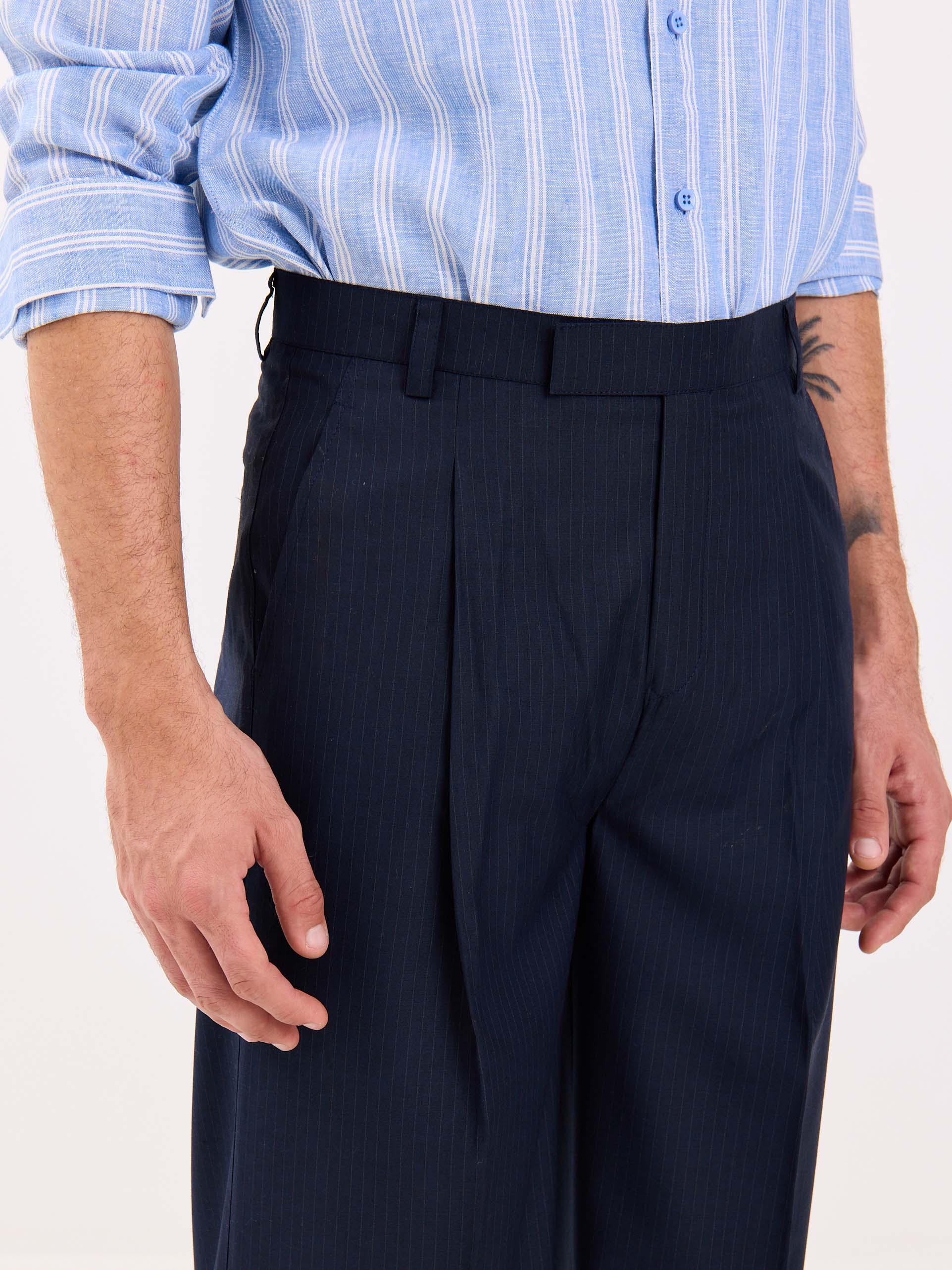 Dark Blue Pinstriped Baggy Fit Trousers - Image 3