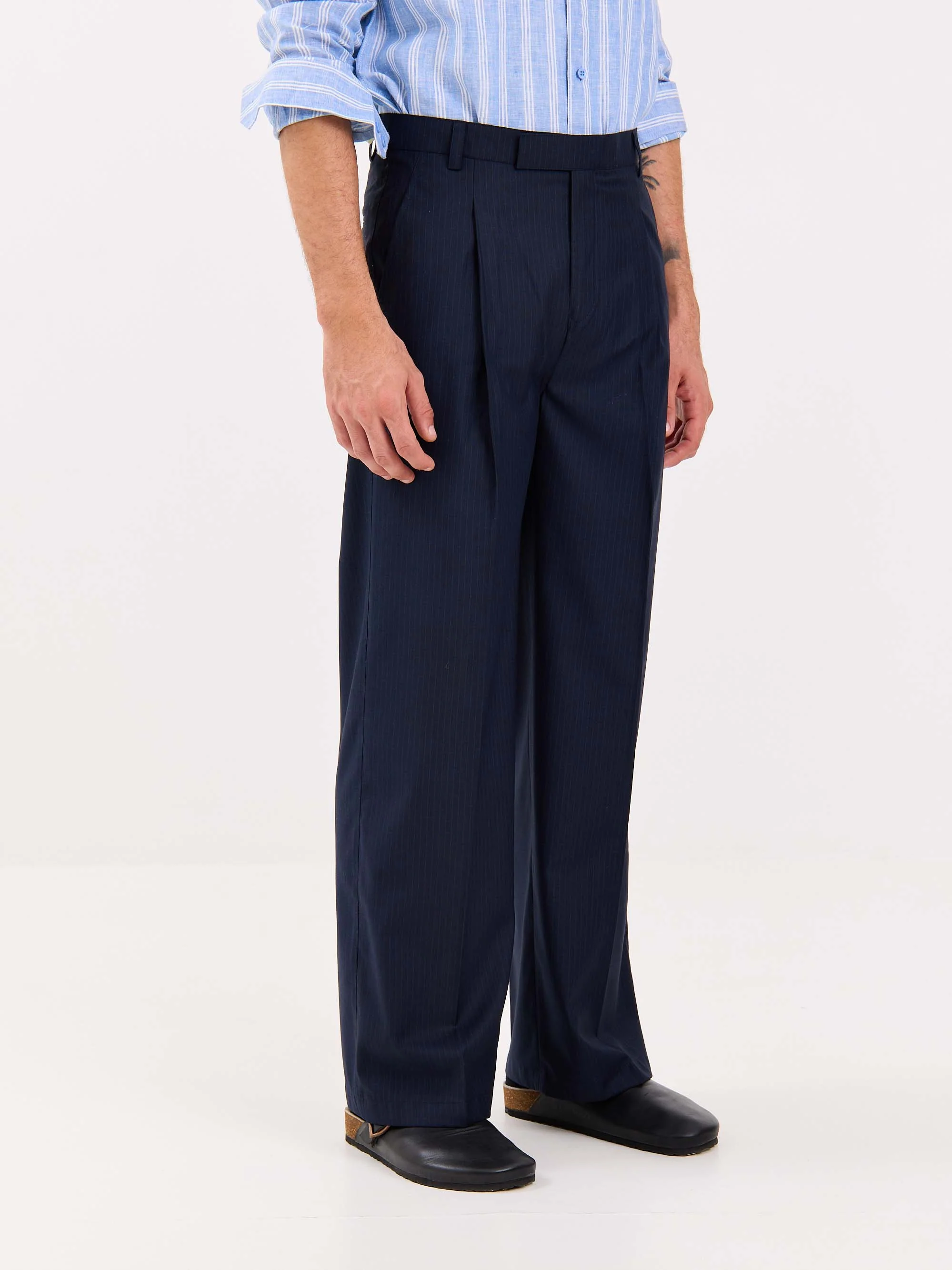 Dark Blue Pinstriped Baggy Fit Trousers - Image 5