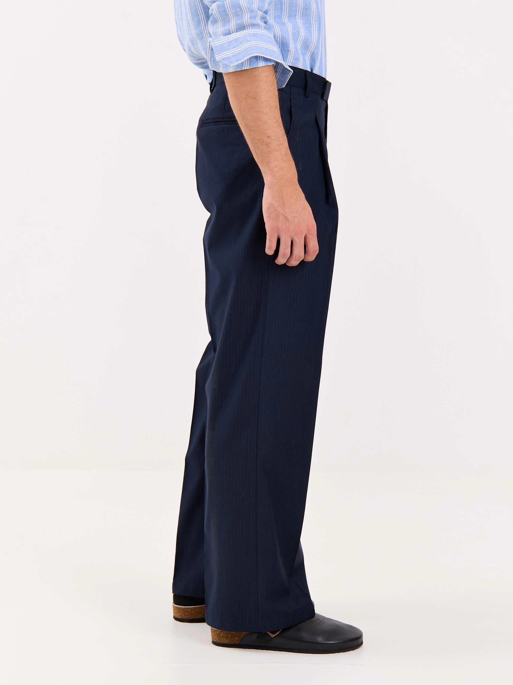 Dark Blue Pinstriped Baggy Fit Trousers - Image 6