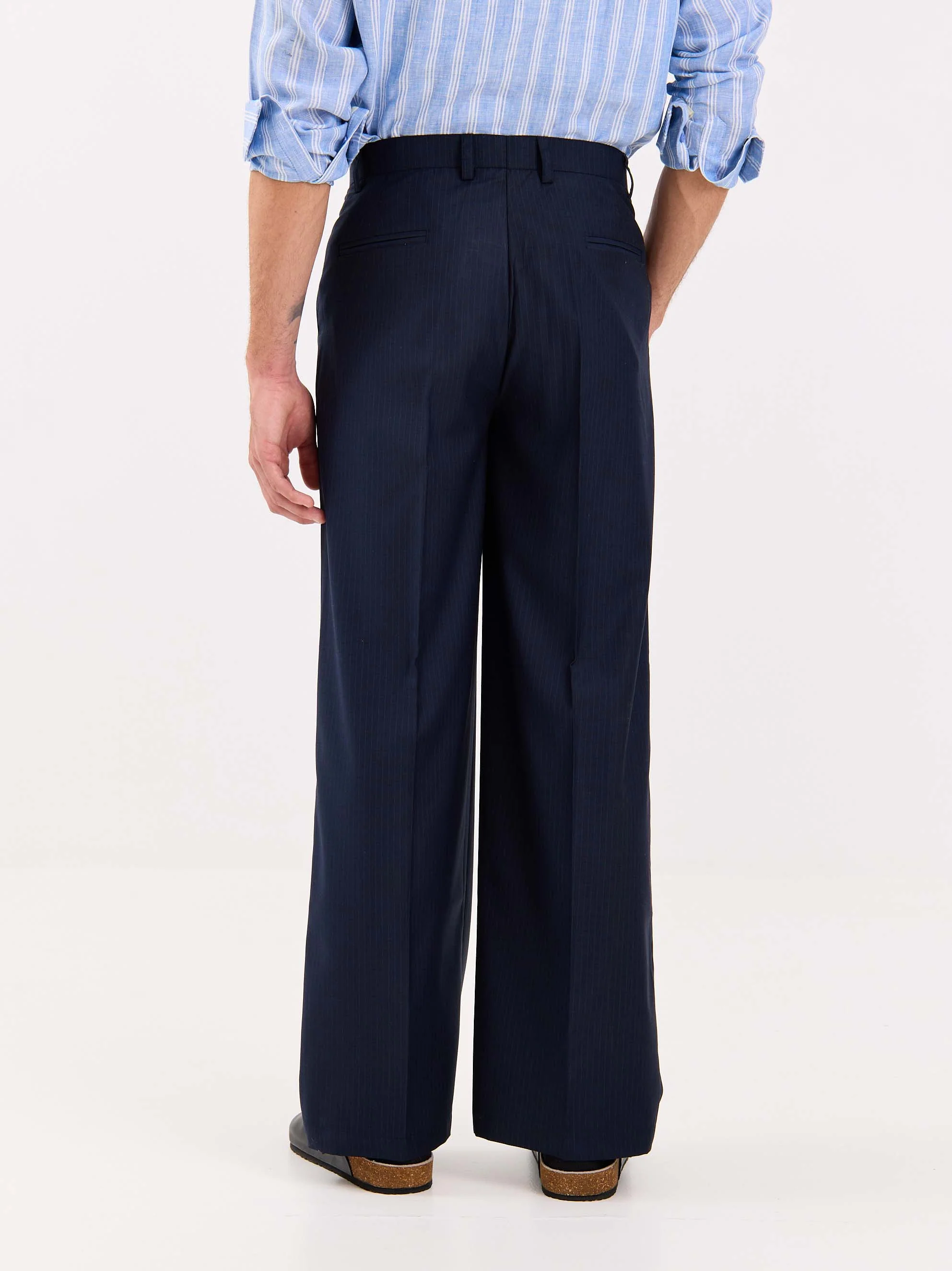 Dark Blue Pinstriped Baggy Fit Trousers - Image 8