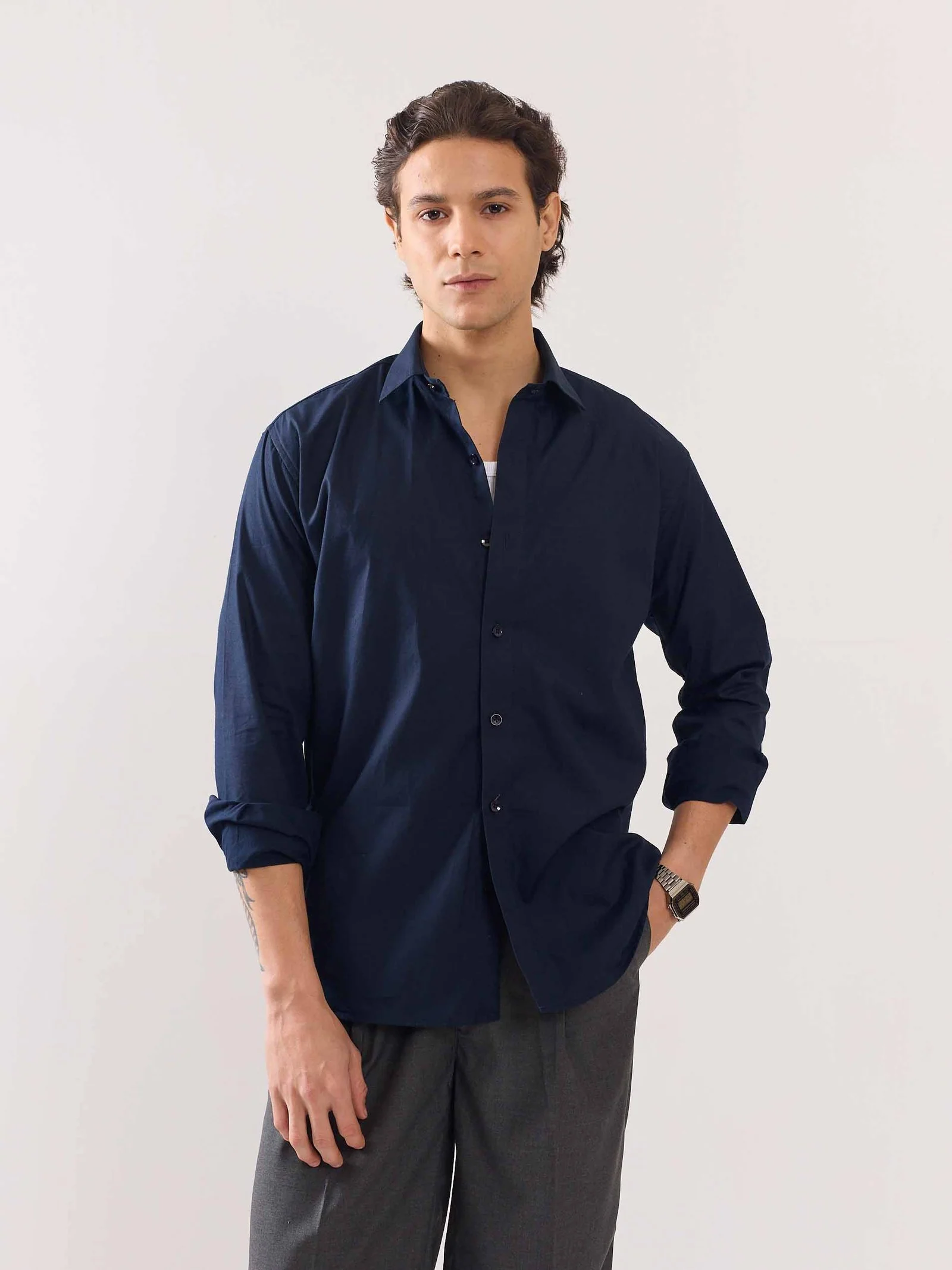 Dark Blue Poplin Shirt - Image 3