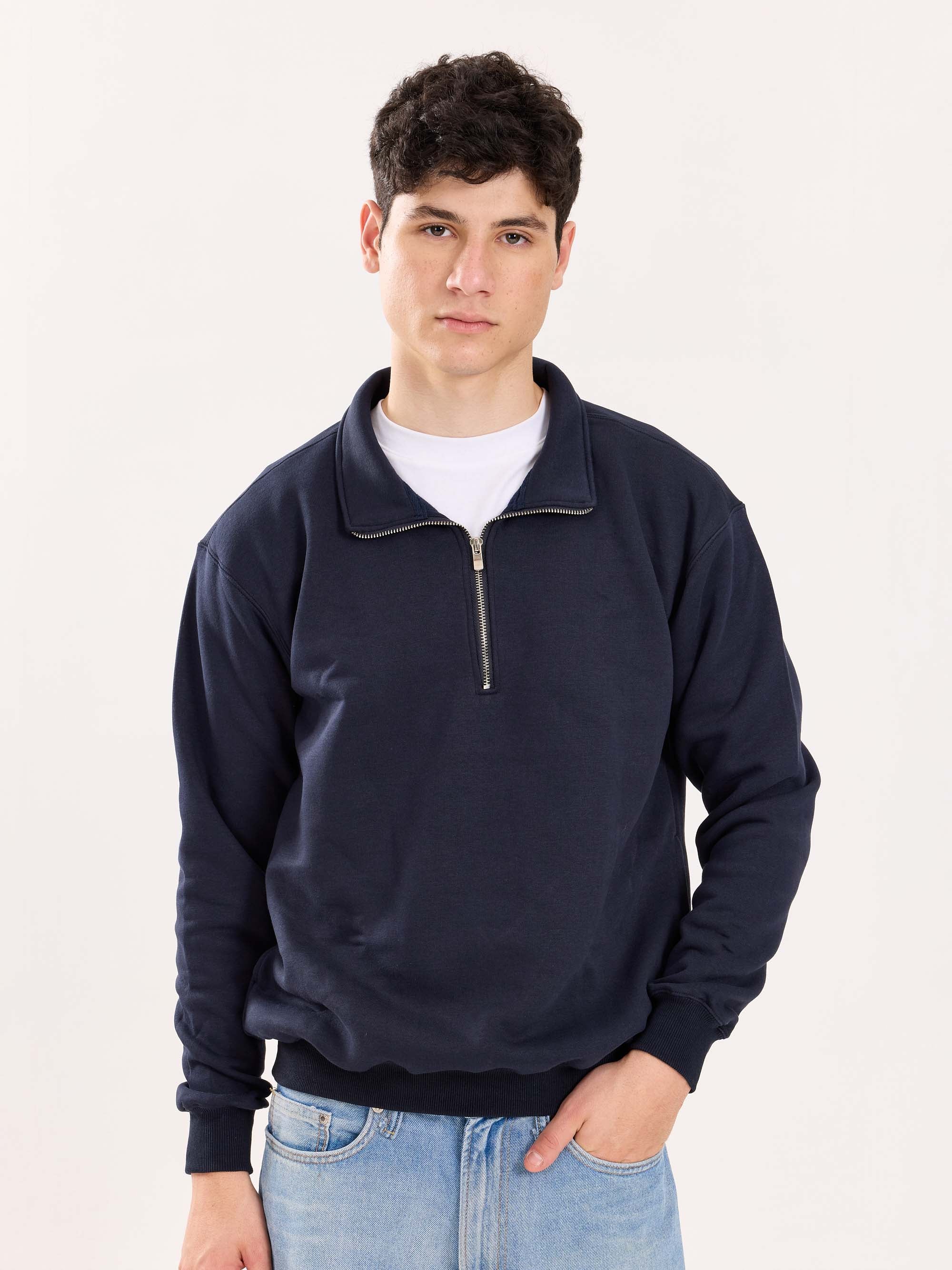 Dark Blue Quarter-Zip Sweatshirt - Image 3
