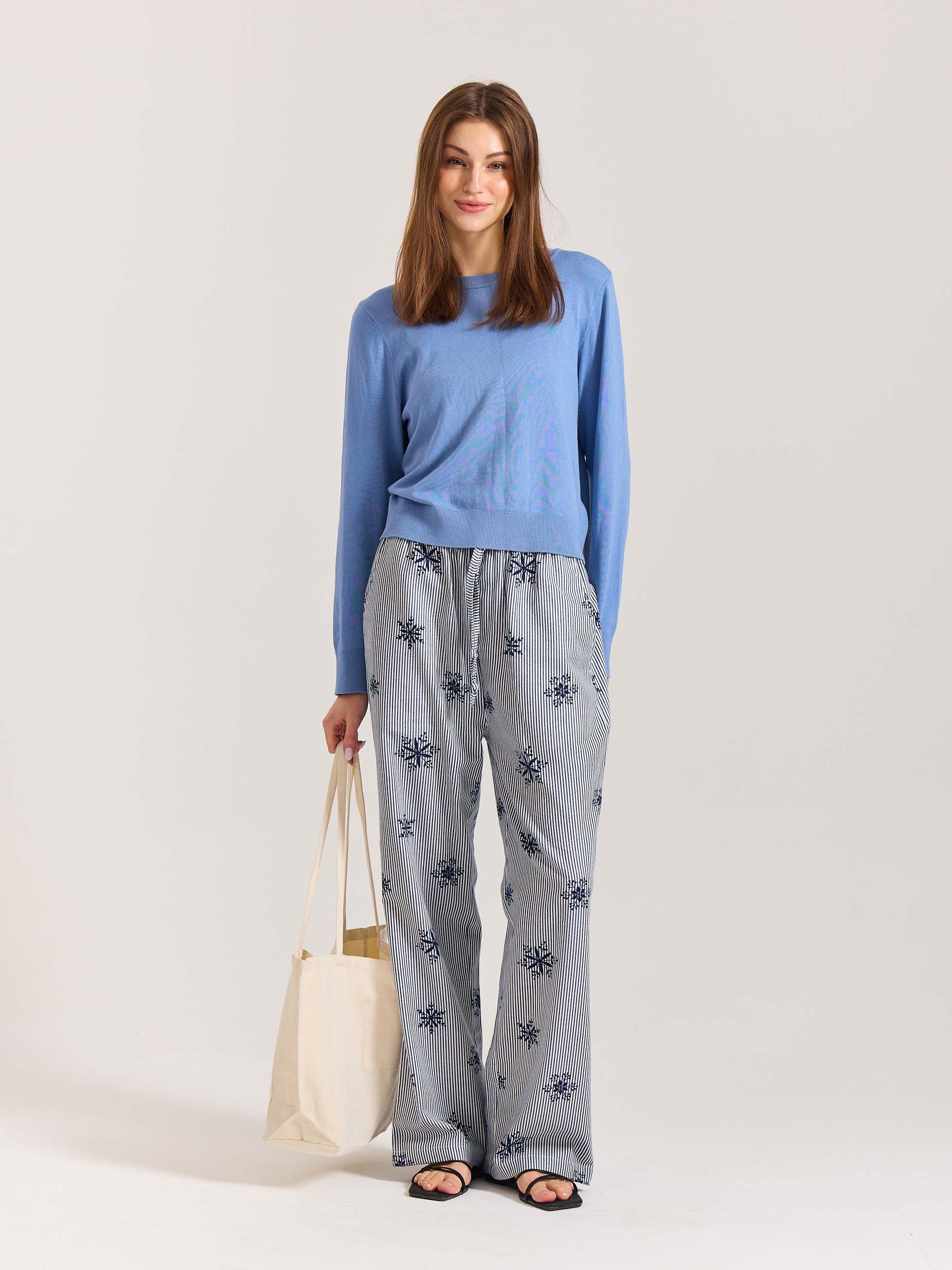 Dark Blue Striped Snowflake Pull-on Pants - Image 14