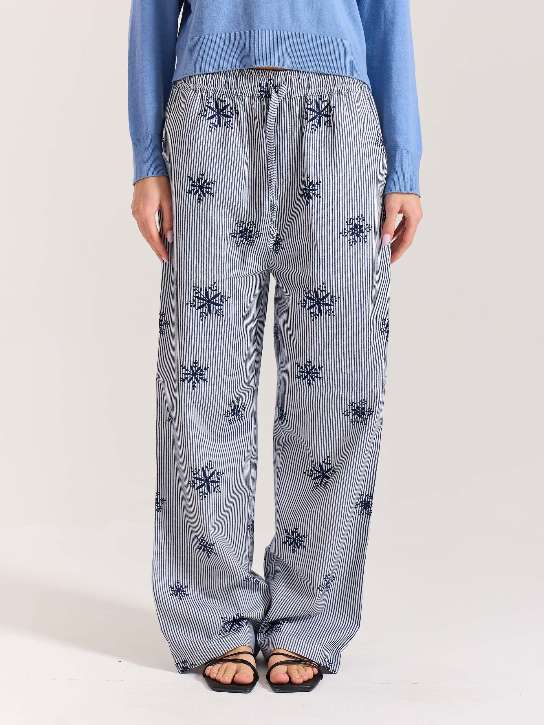 Dark Blue Striped Snowflake Pull-on Pants - Image 4