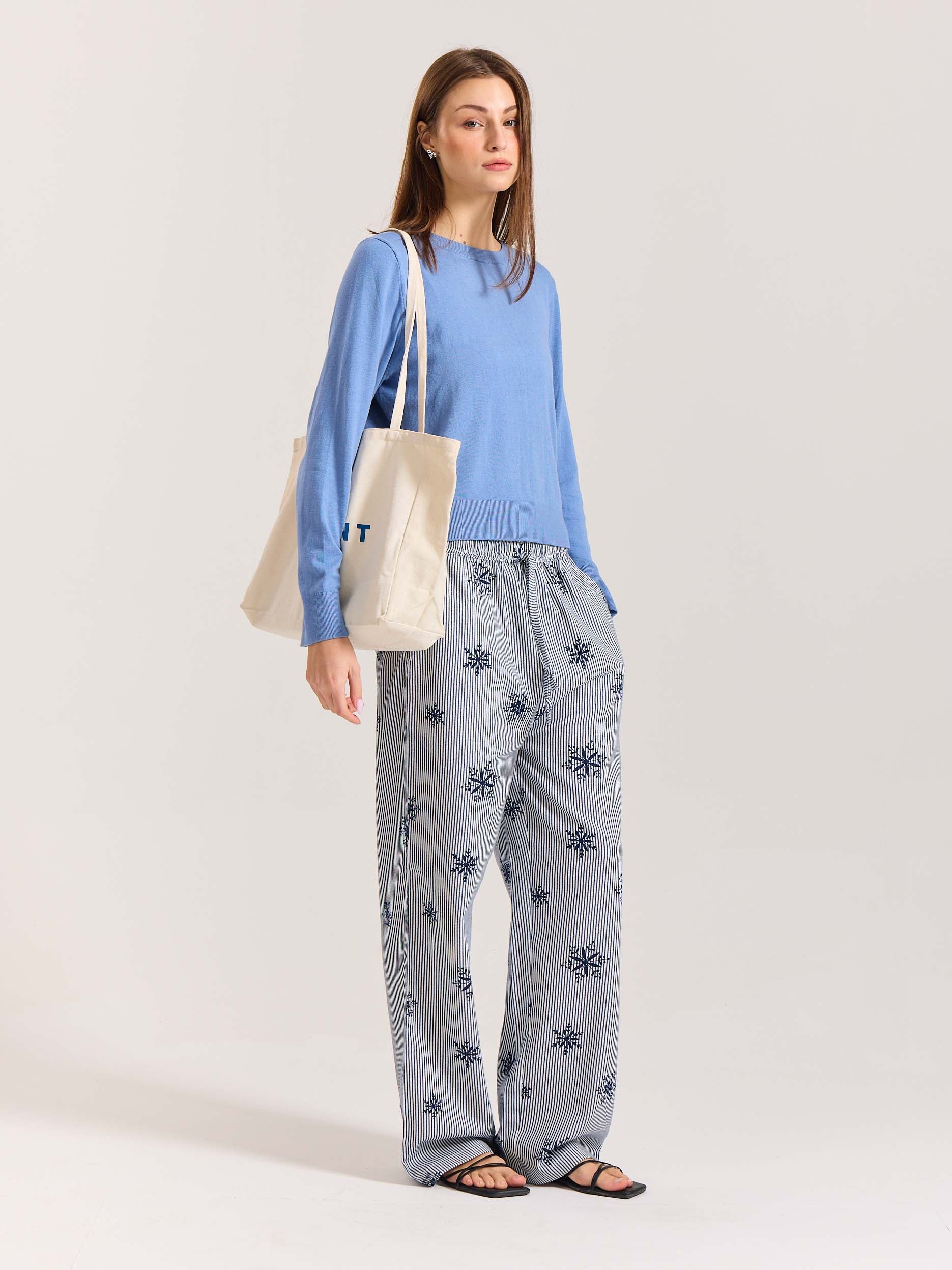 Dark Blue Striped Snowflake Pull-on Pants - Image 5