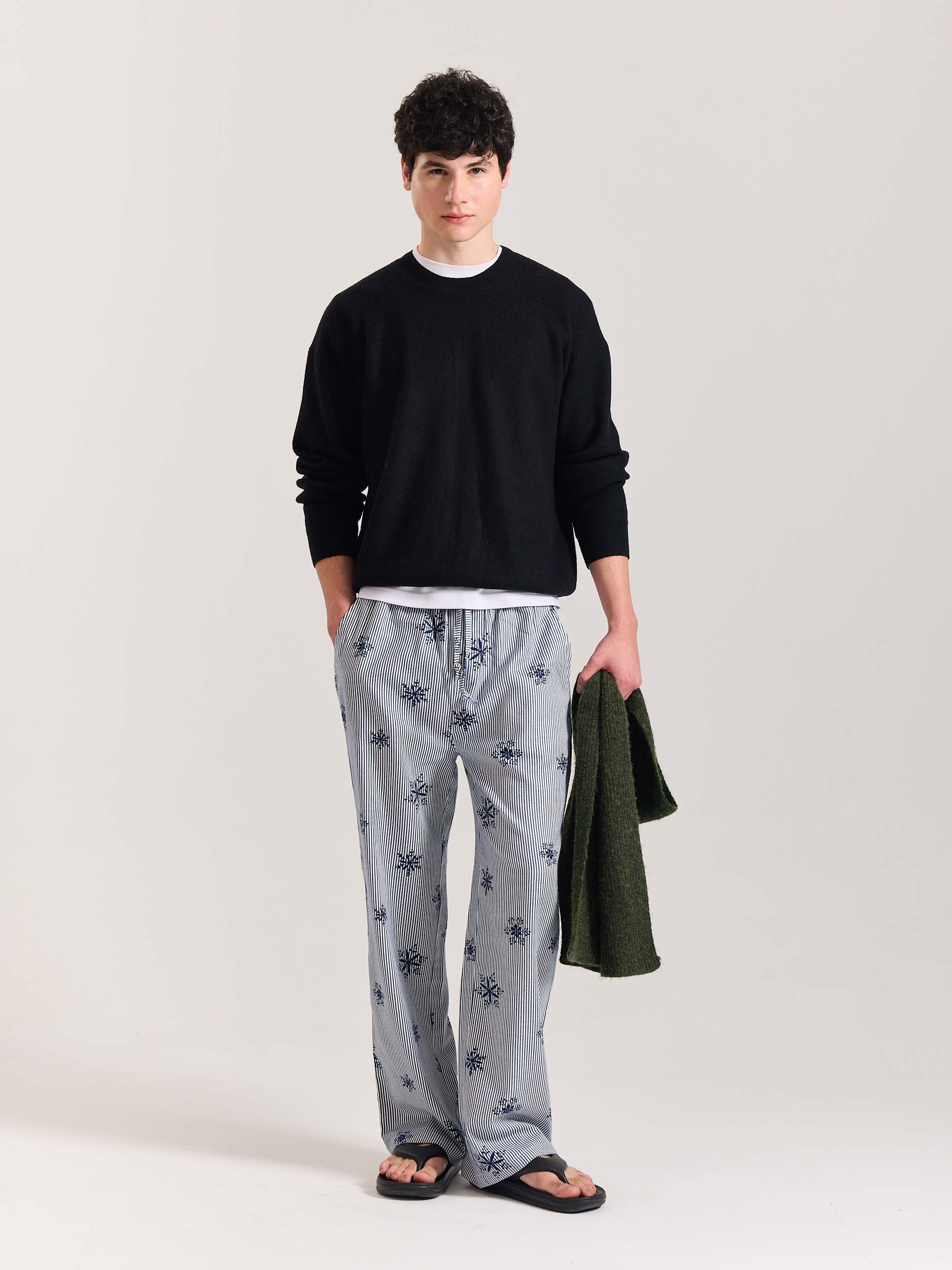 Dark Blue Striped Snowflake Pull-on Pants - Image 9