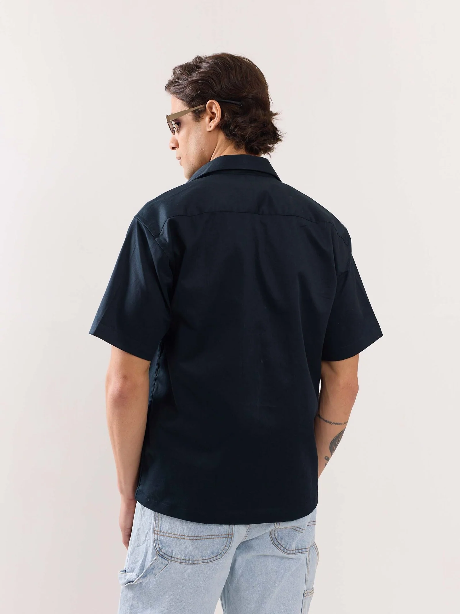 Dark Blue Twill Cropped Shirt - Image 6