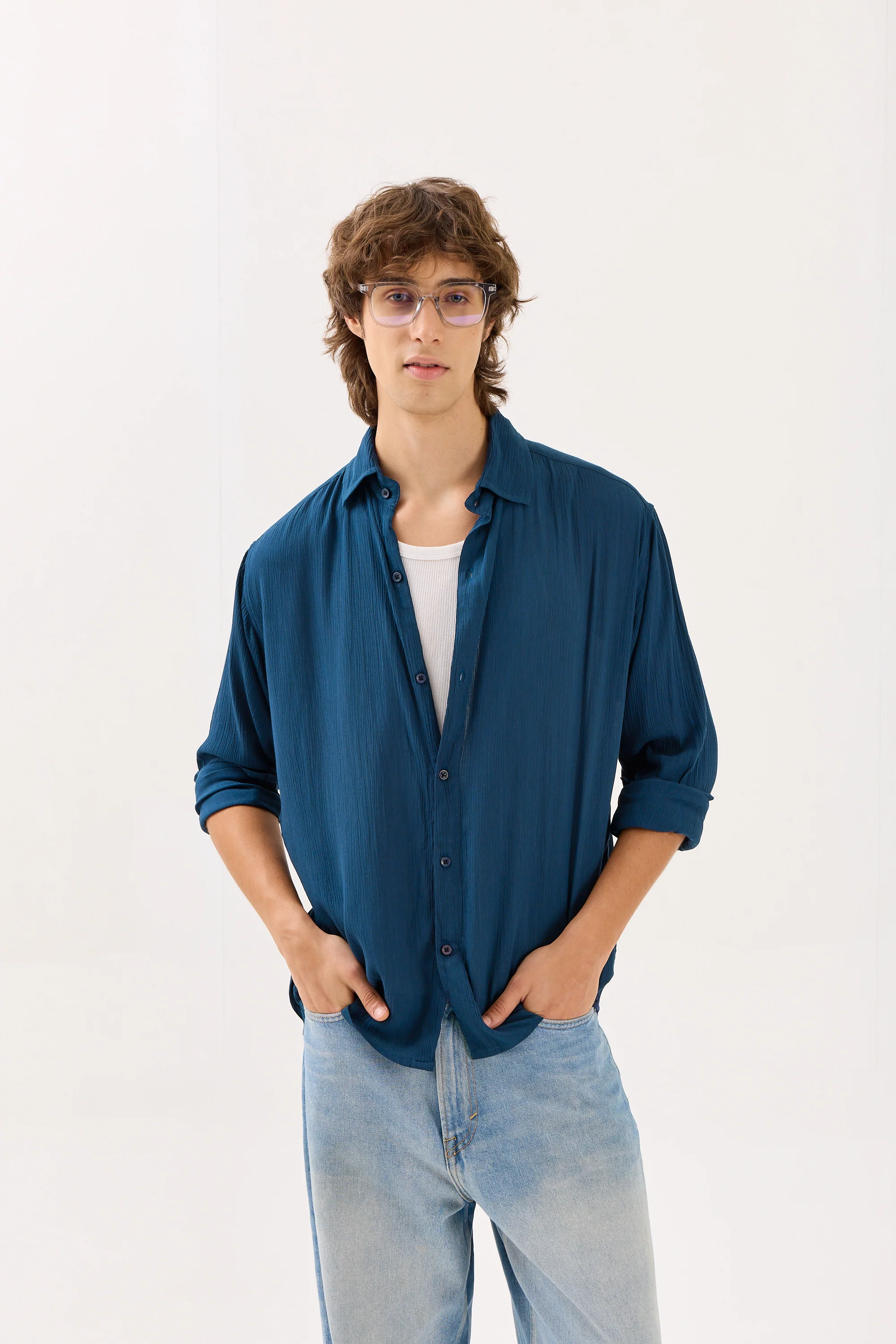 Dark Blue Wrinkled Shirt - Image 2