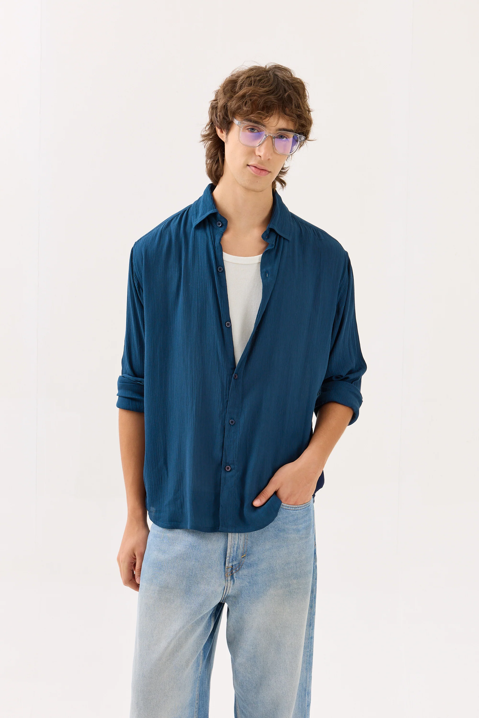 Dark Blue Wrinkled Shirt - Image 5