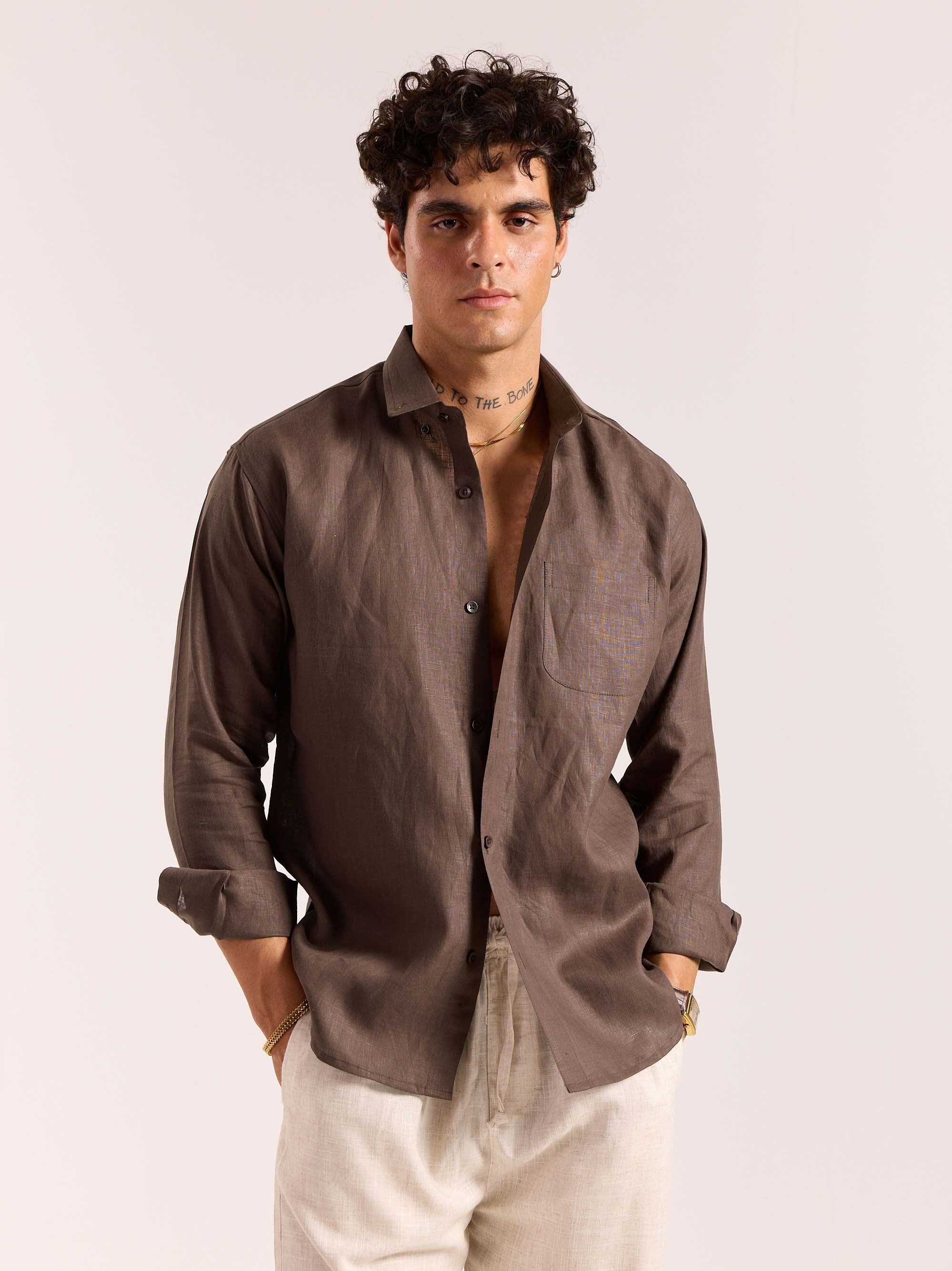 Dark Brown 60s Lea Linen Shirt ( Pre-Order ) - Image 3