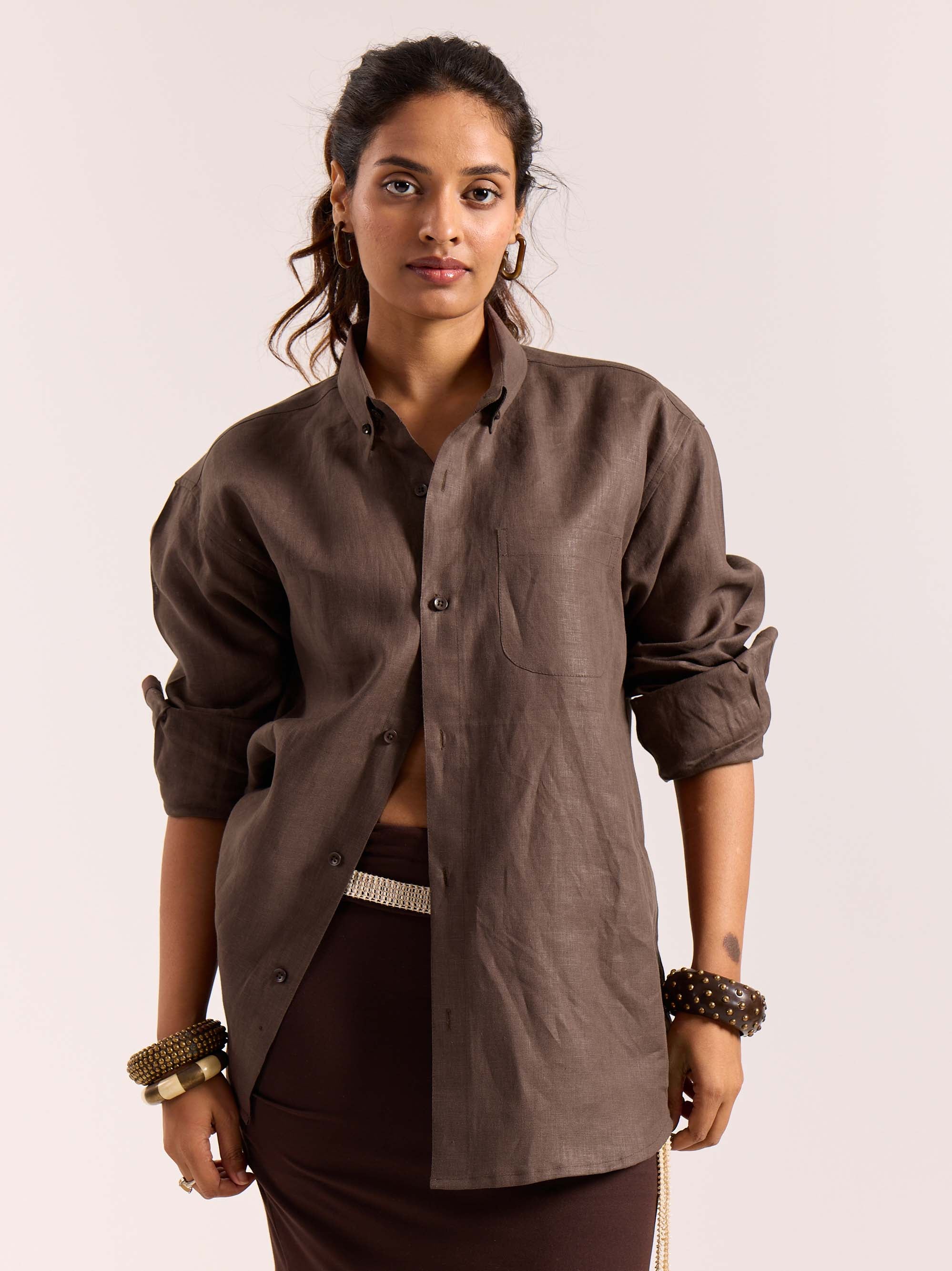 Dark Brown 60s Lea Linen Shirt ( Pre-Order ) - Image 4