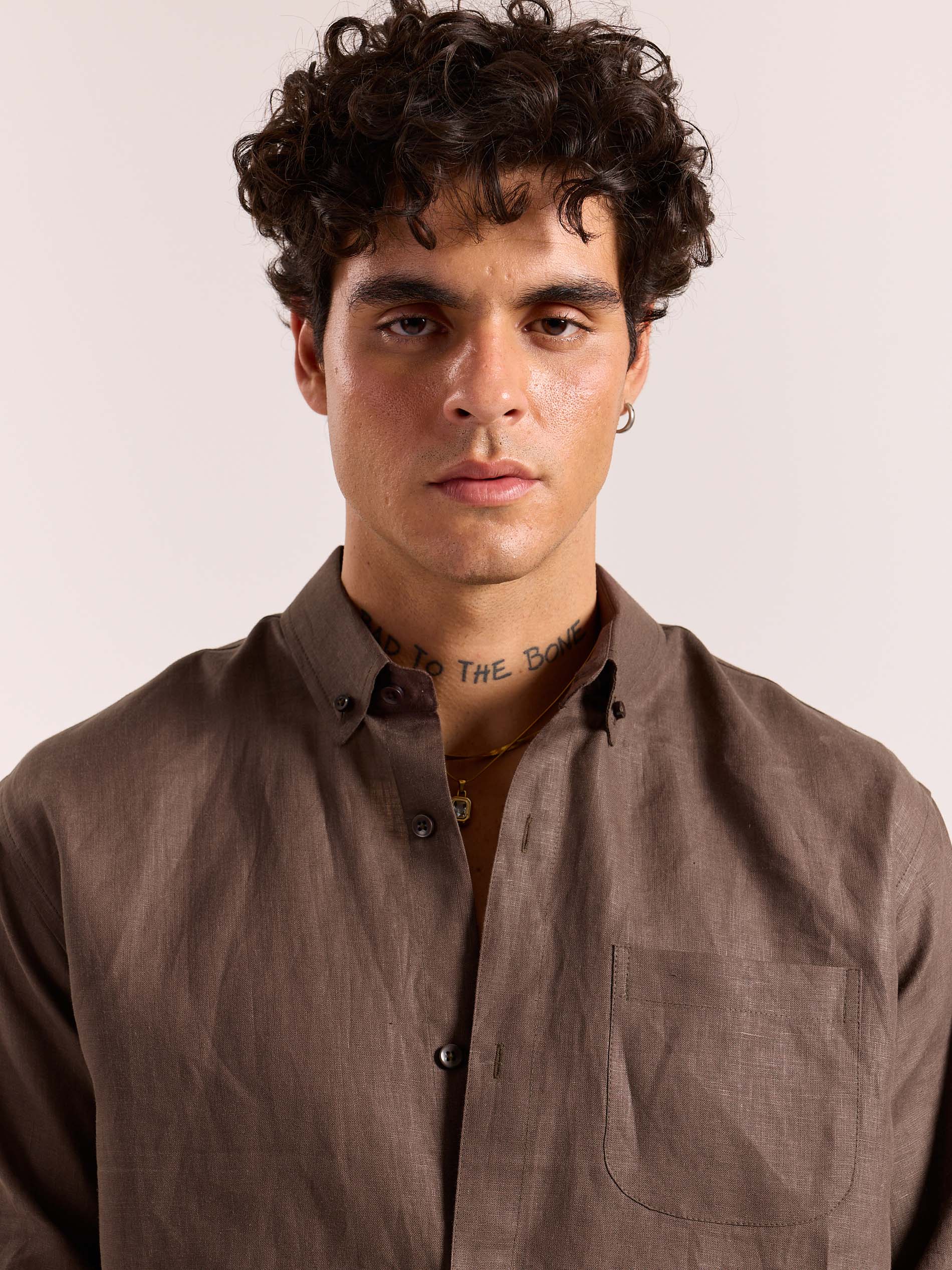 Dark Brown 60s Lea Linen Shirt ( Pre-Order ) - Image 6