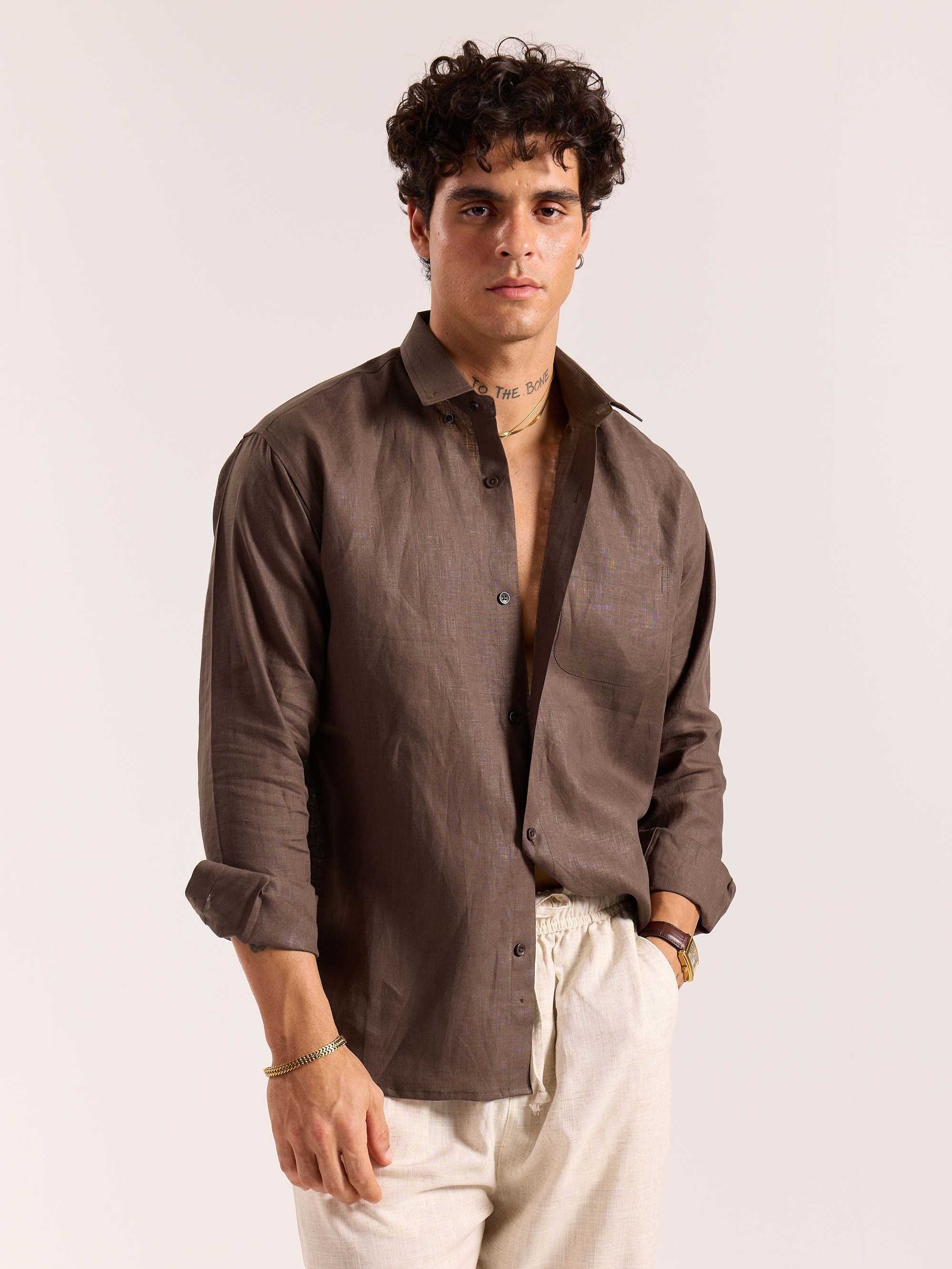 Dark Brown 60s Lea Linen Shirt ( Pre-Order ) - Image 7
