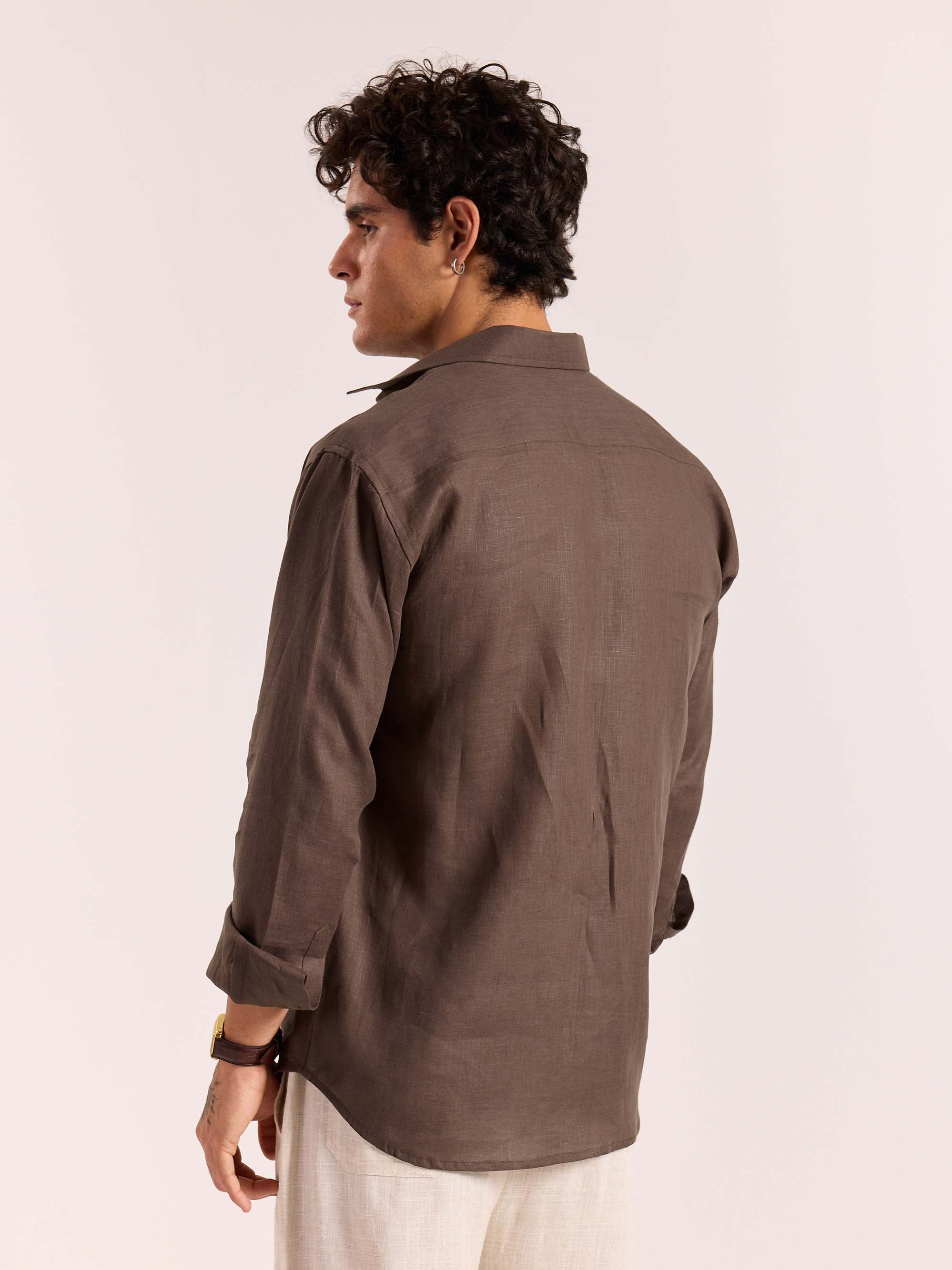Dark Brown 60s Lea Linen Shirt ( Pre-Order ) - Image 8