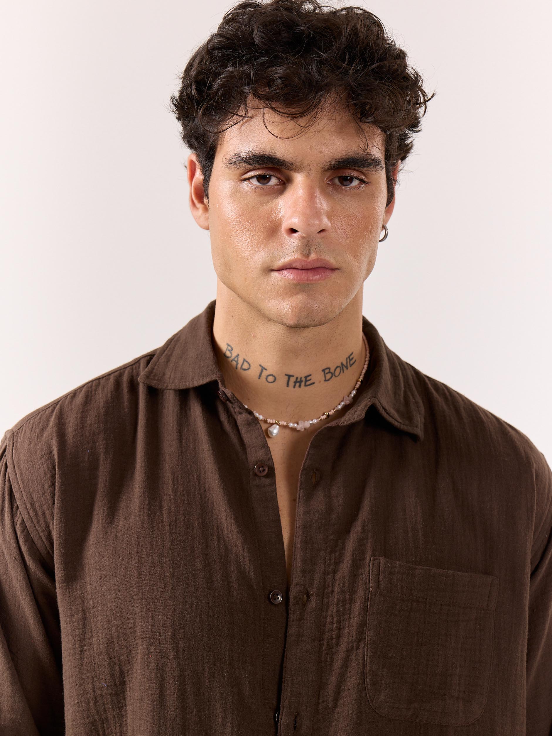 Dark Brown Gauze Holiday Shirt - Image 3
