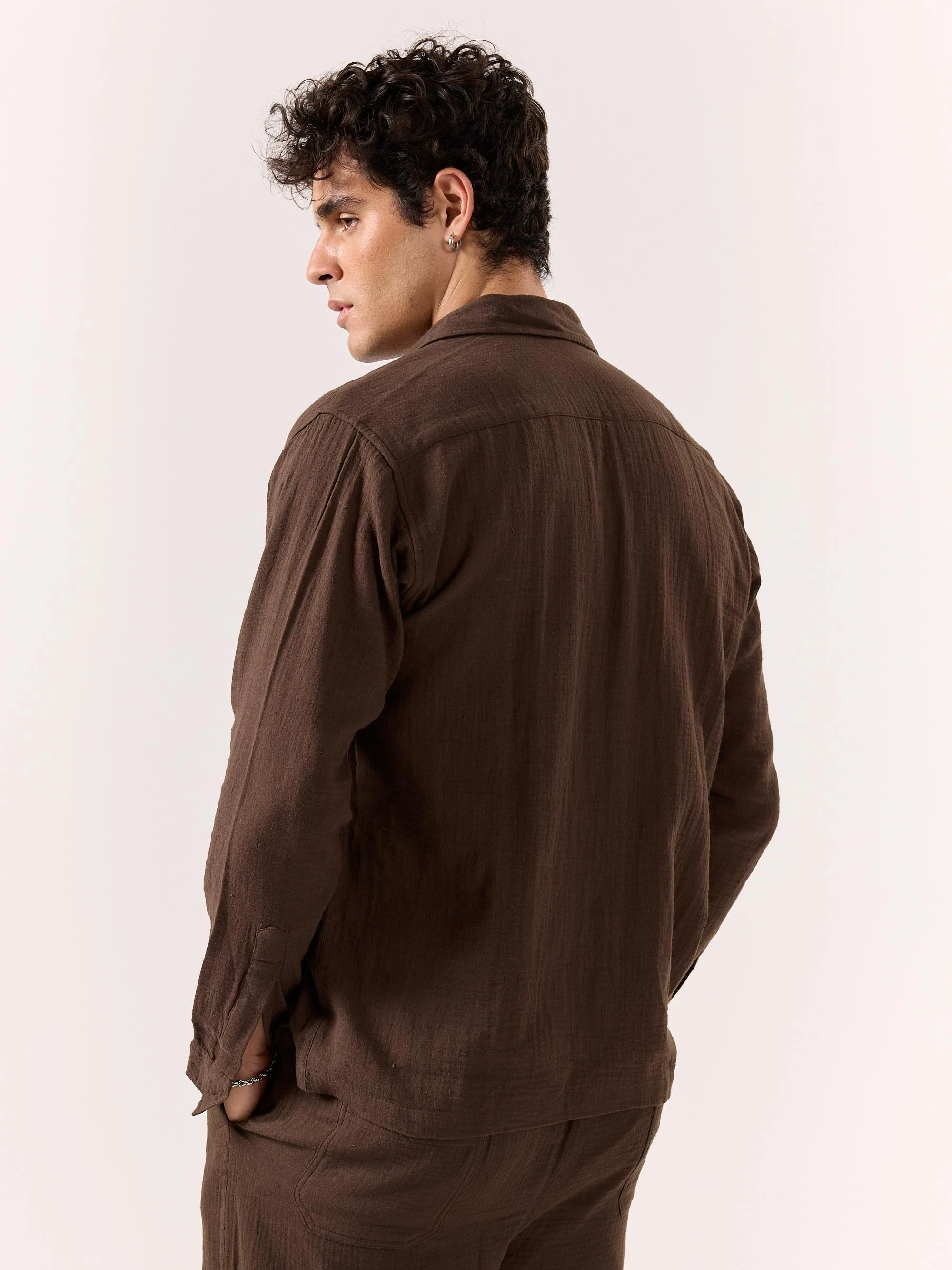 Dark Brown Gauze Holiday Shirt - Image 6