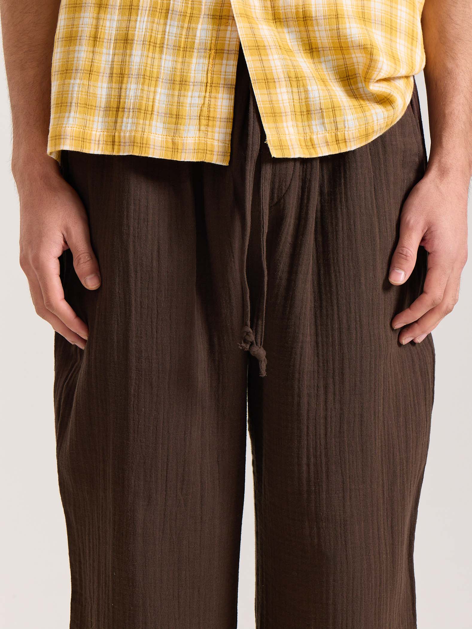 Dark Brown Gauze Pull-on Pants - Image 3
