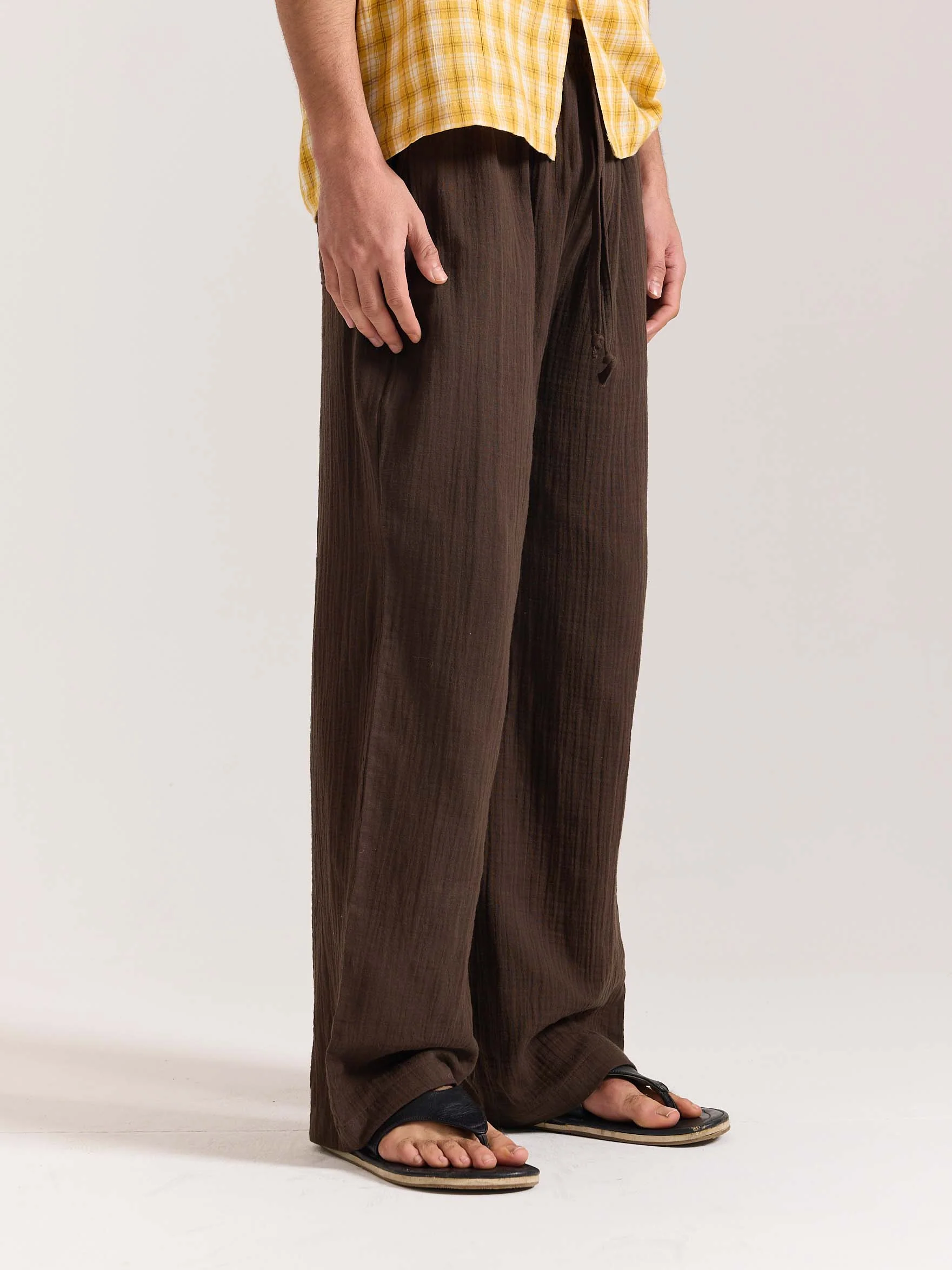 Dark Brown Gauze Pull-on Pants - Image 4