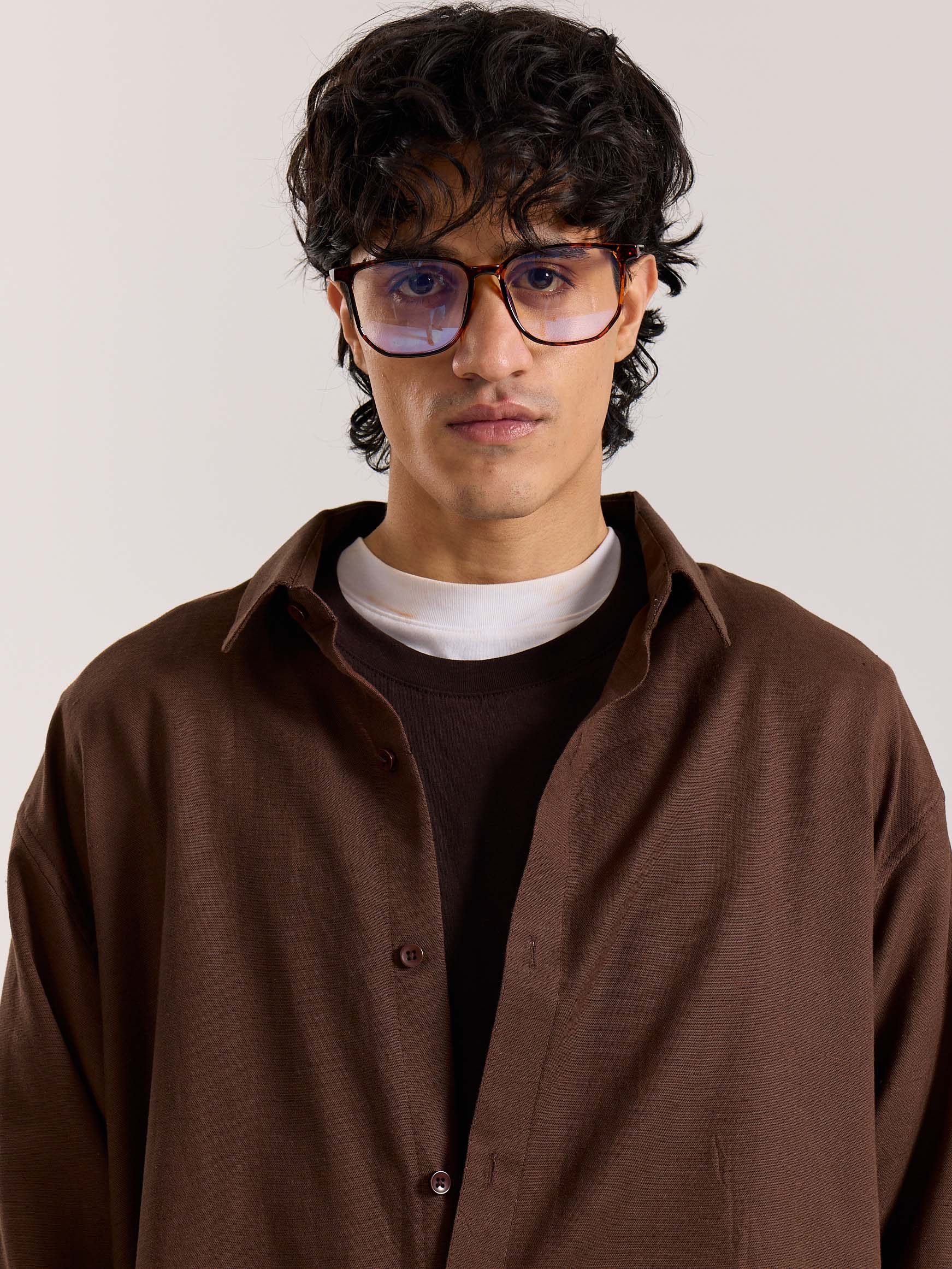 Dark Brown Linen Cropped Shirt - Image 3