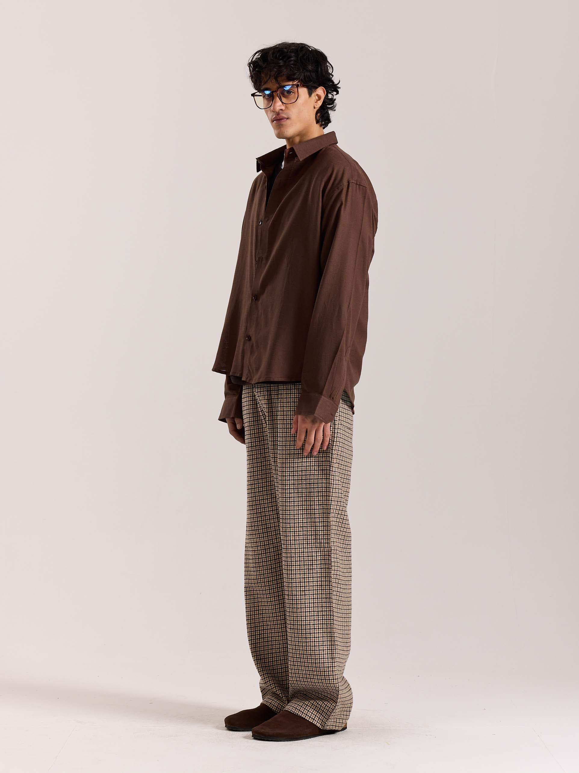 Dark Brown Linen Cropped Shirt - Image 5