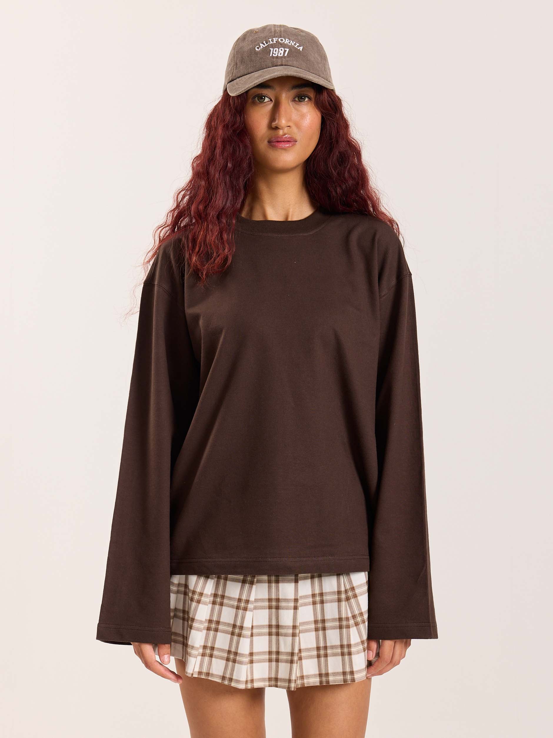 Dark Brown Loose Fit Cropped T-Shirt - Image 4