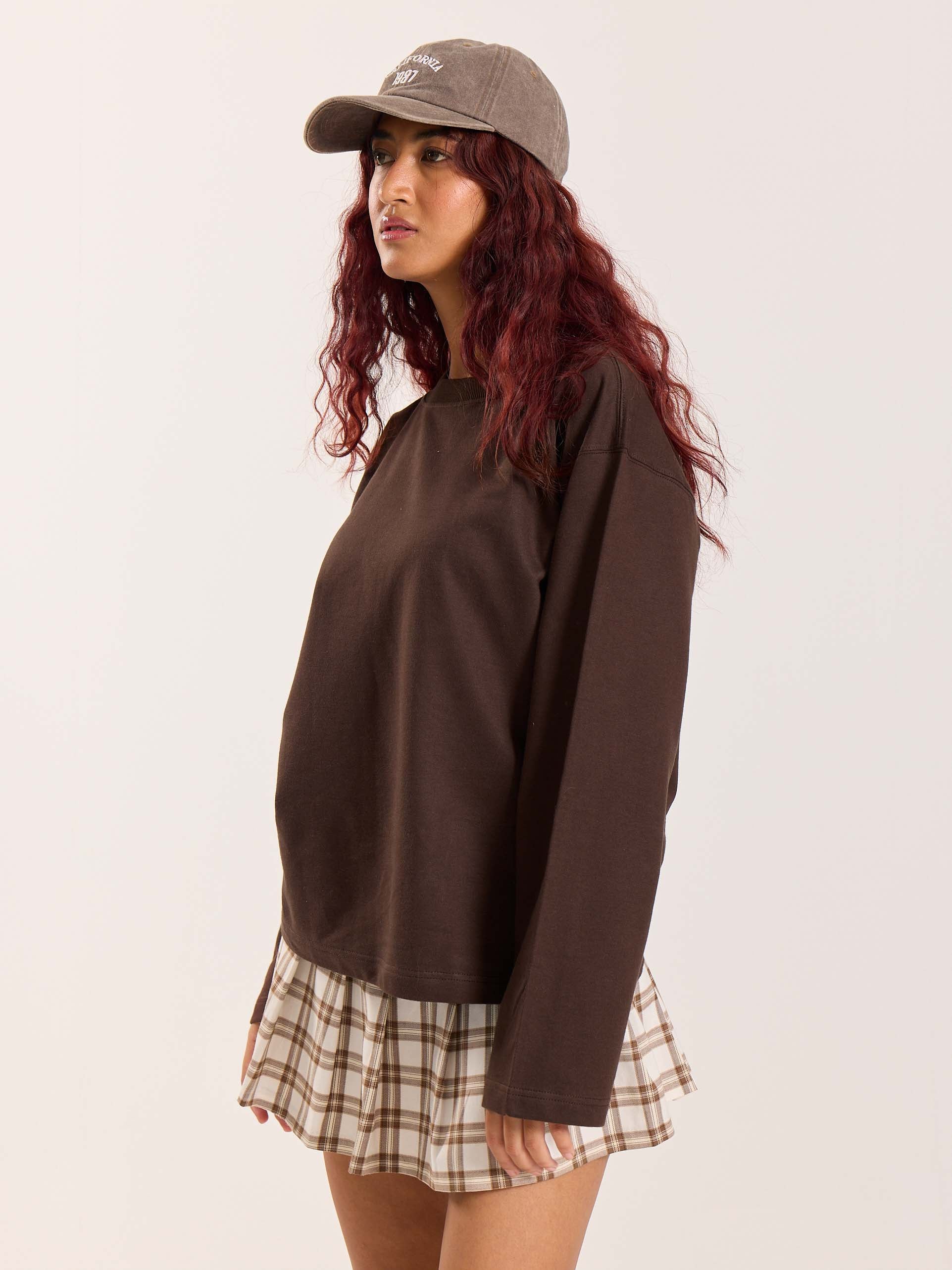 Dark Brown Loose Fit Cropped T-Shirt - Image 7