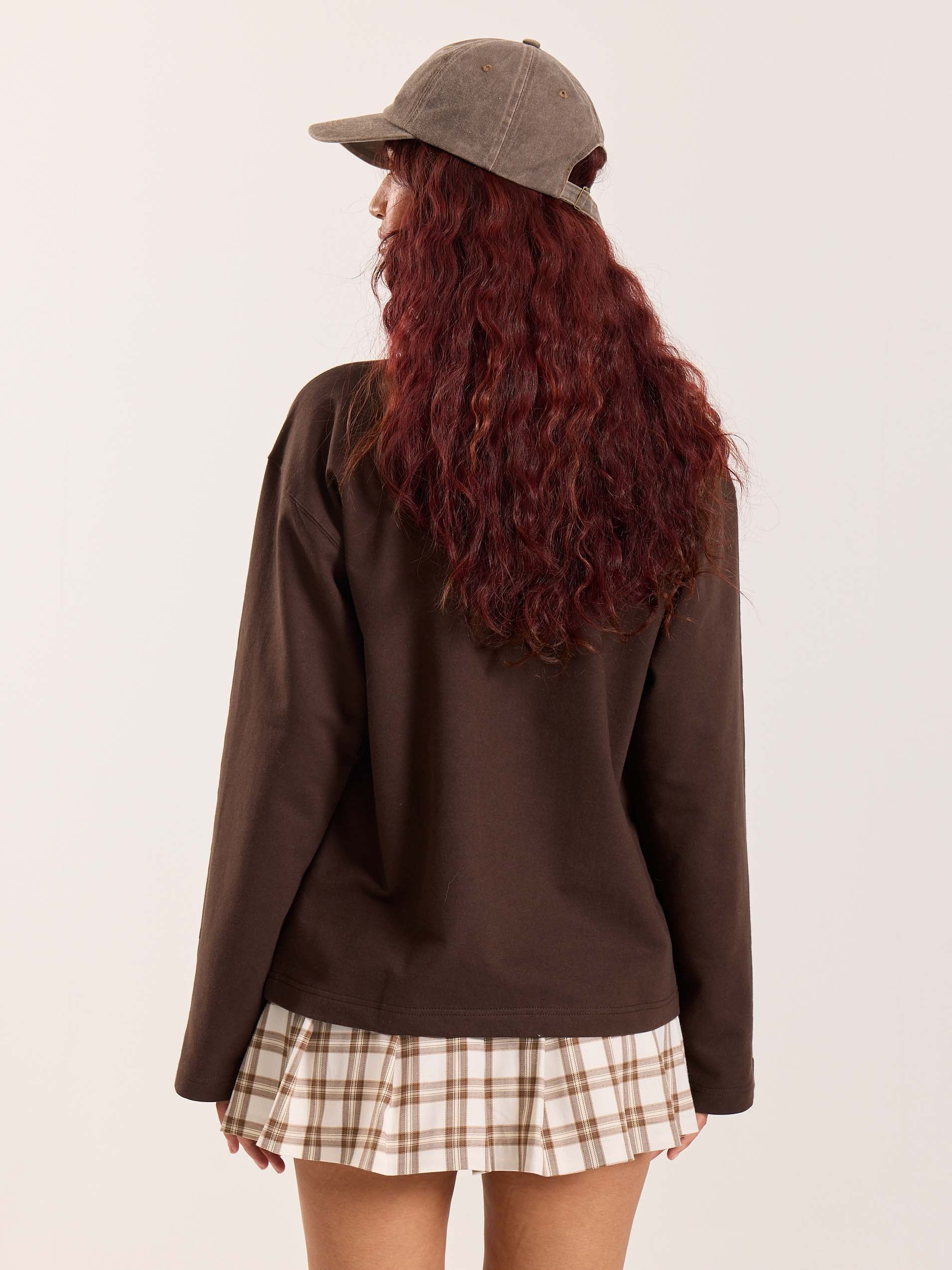 Dark Brown Loose Fit Cropped T-Shirt - Image 8