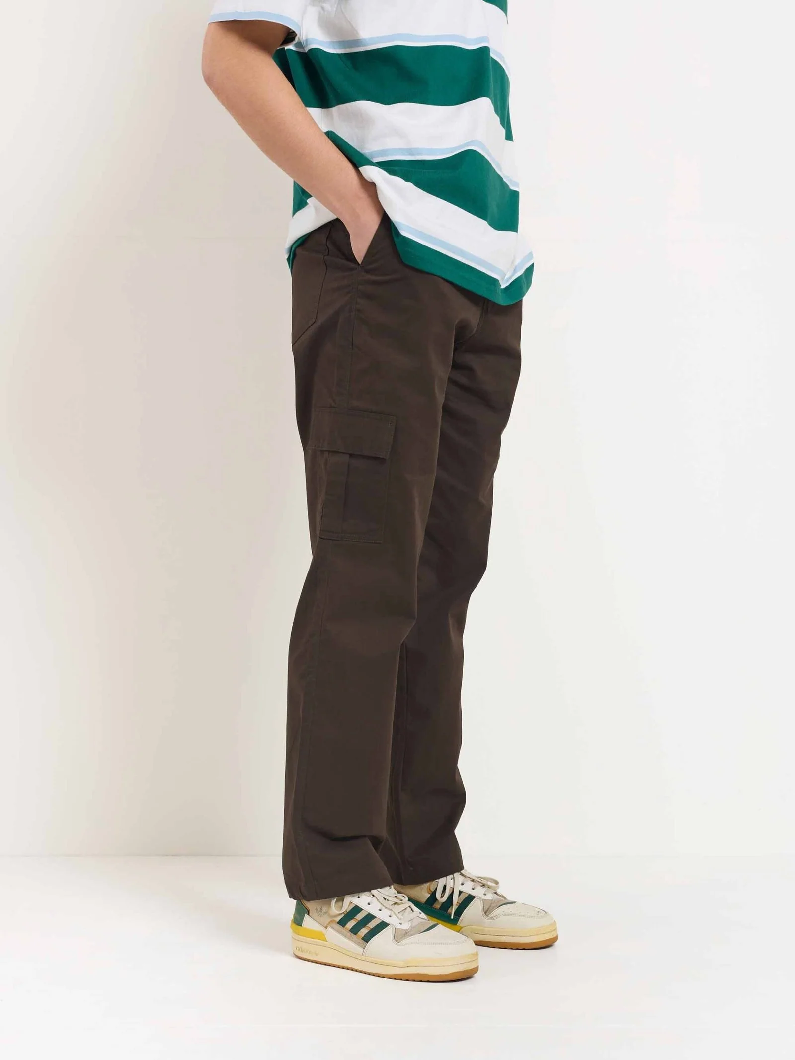 Dark Brown Loose Fit Twill Cargo Trousers - Image 3