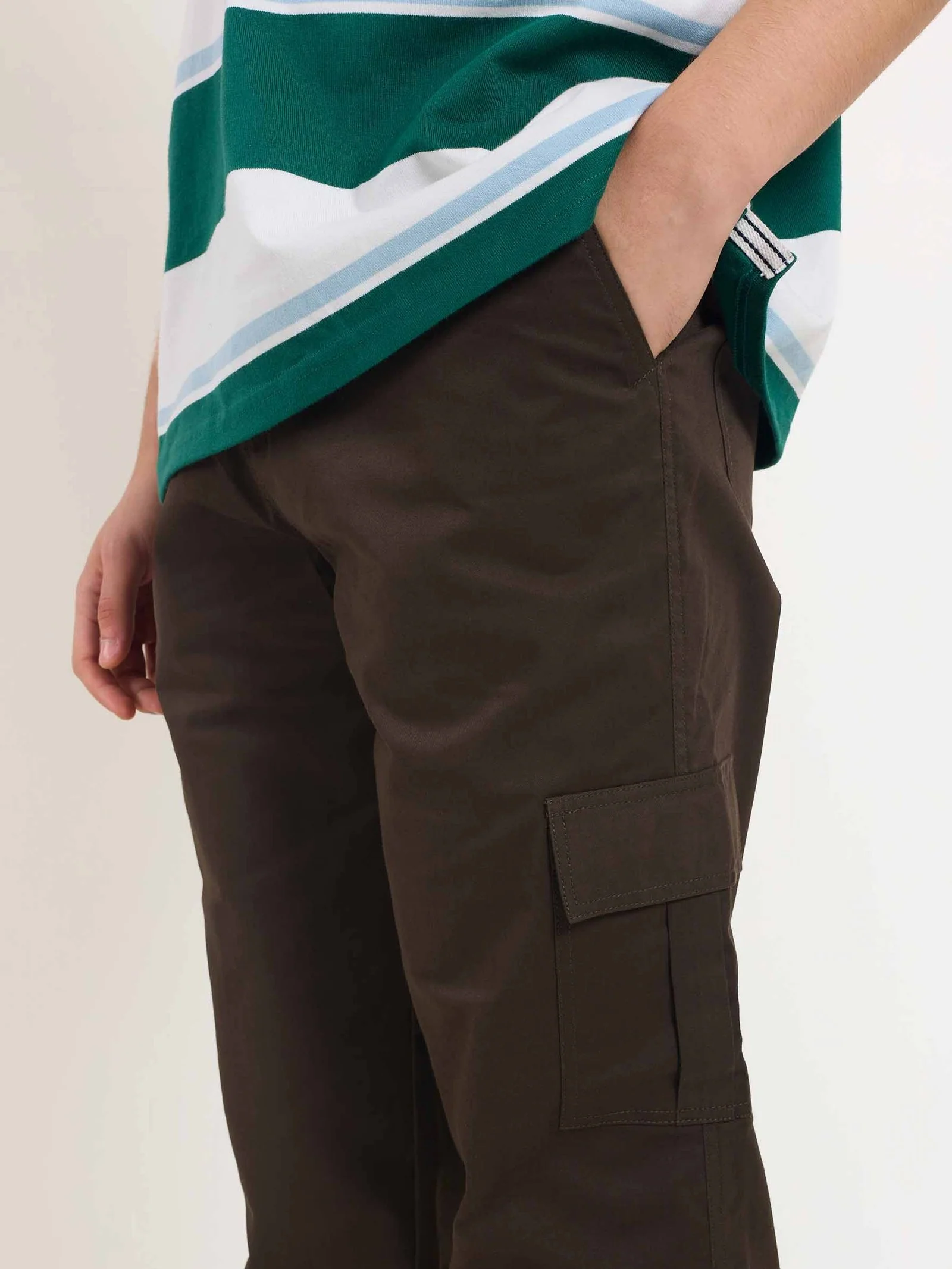 Dark Brown Loose Fit Twill Cargo Trousers - Image 4