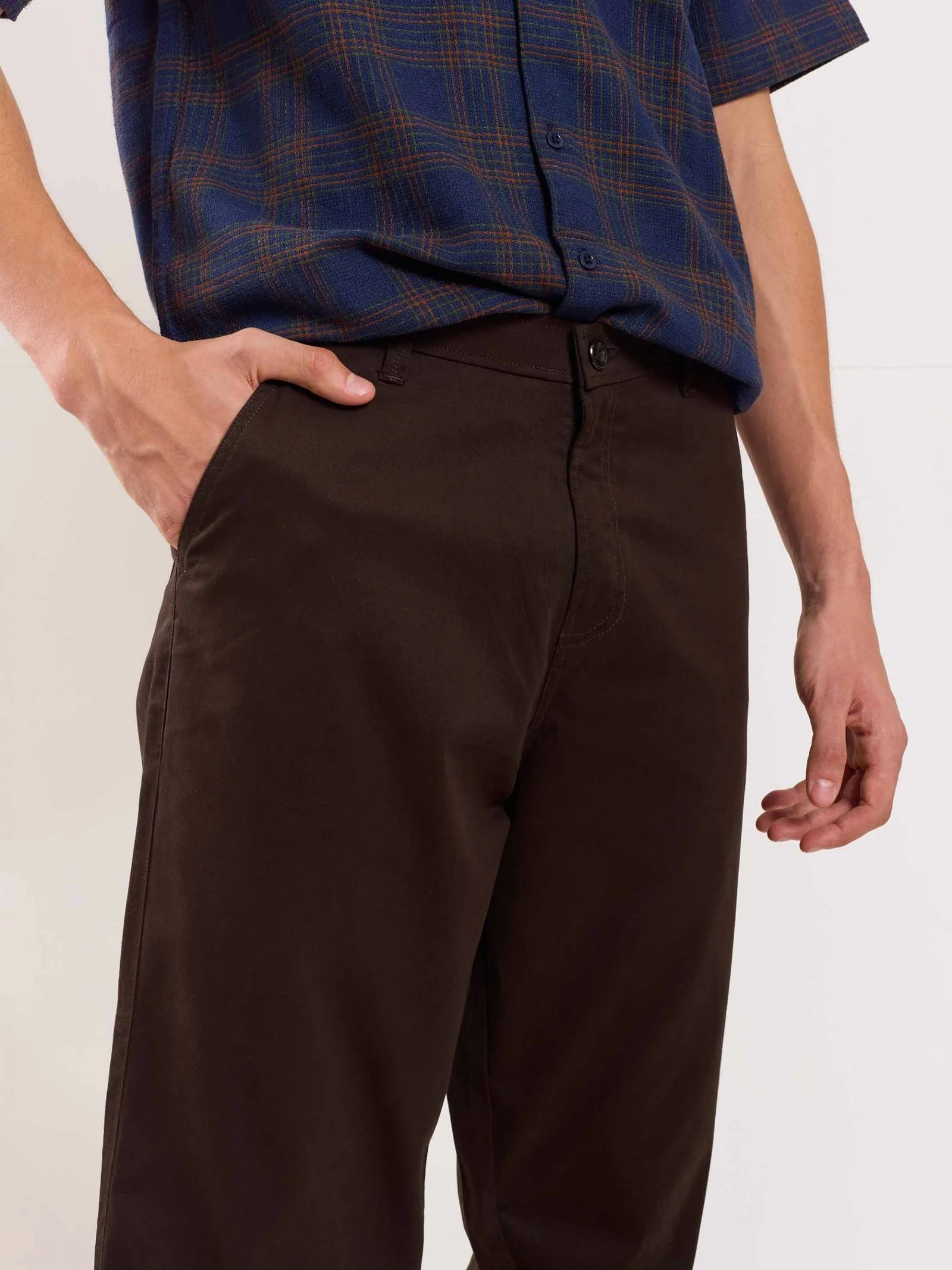 Dark Brown Loose Fit Twill Trousers - Image 3