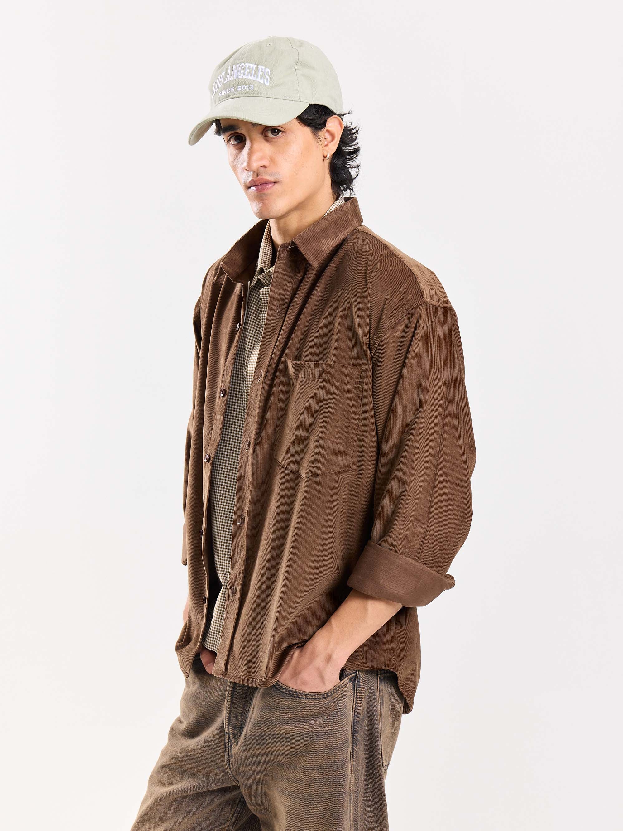 Dark Brown Corduroy Oversized Shirt - Image 4
