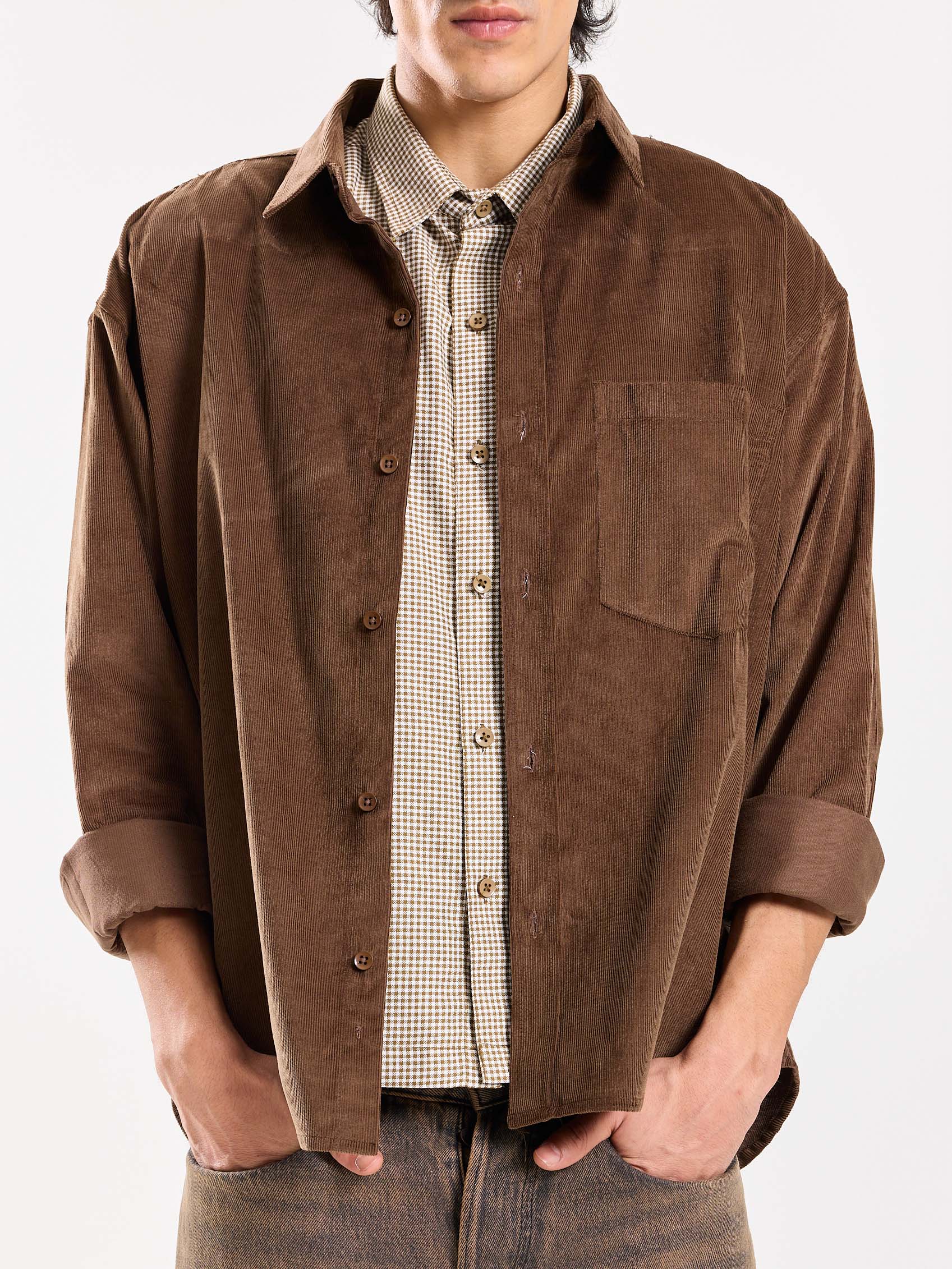 Dark Brown Corduroy Oversized Shirt - Image 5