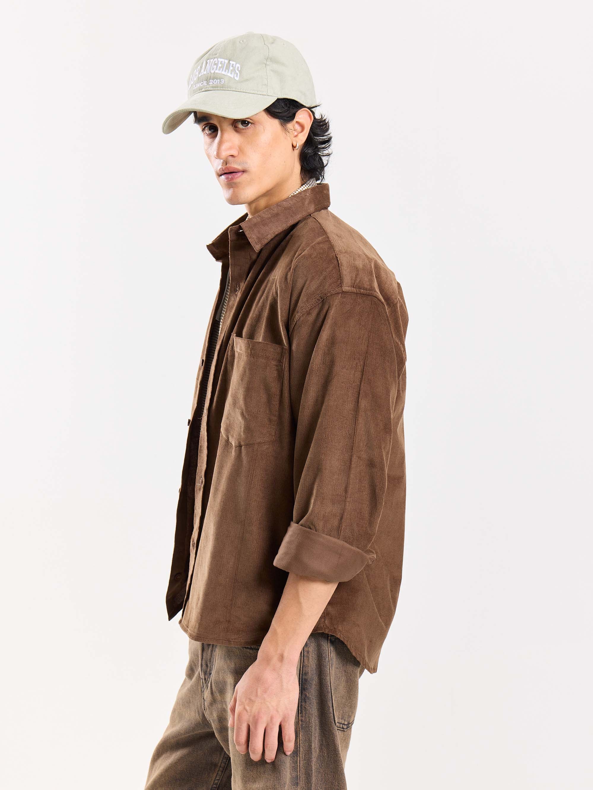 Dark Brown Corduroy Oversized Shirt - Image 6