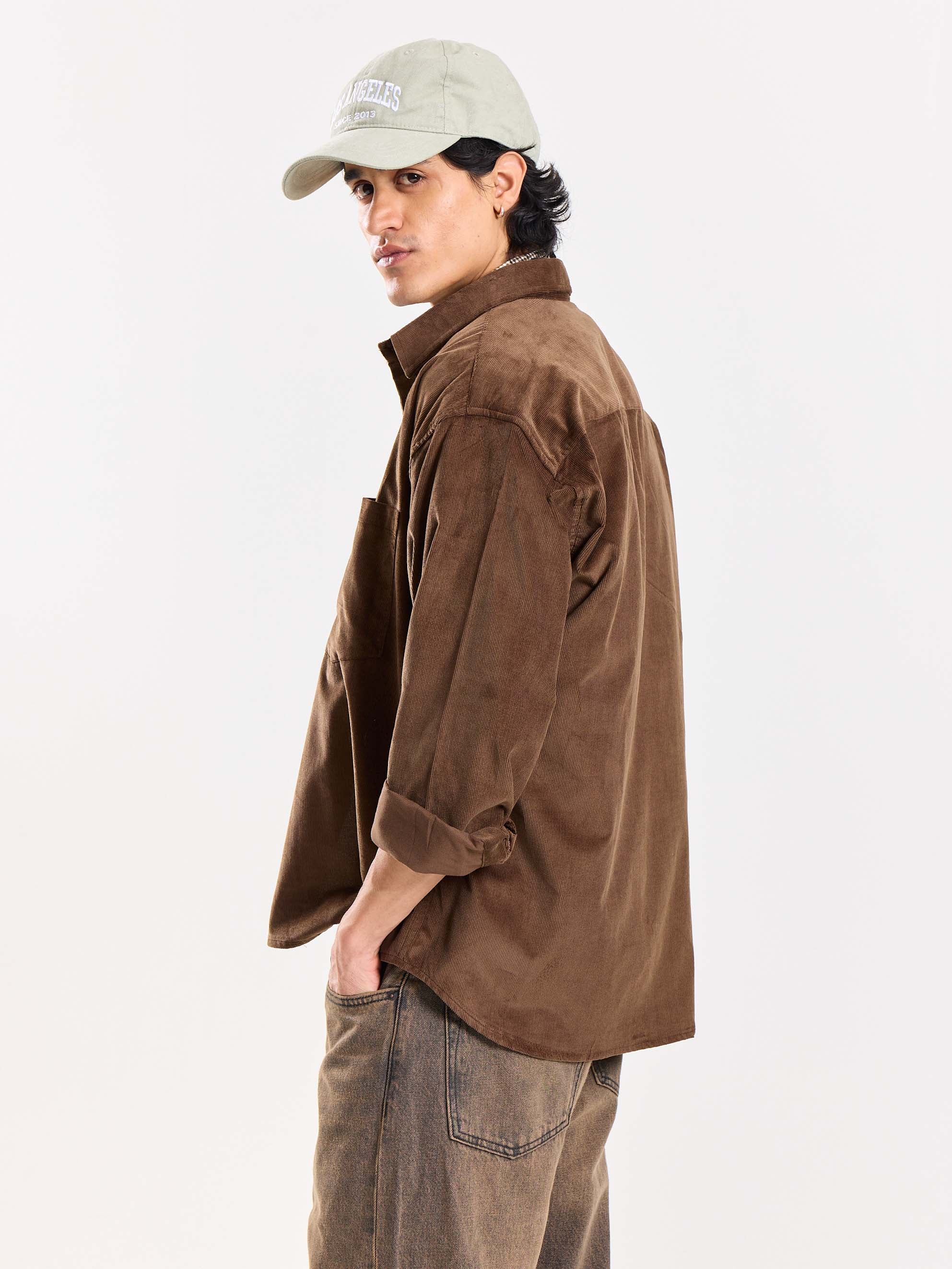 Dark Brown Corduroy Oversized Shirt - Image 7