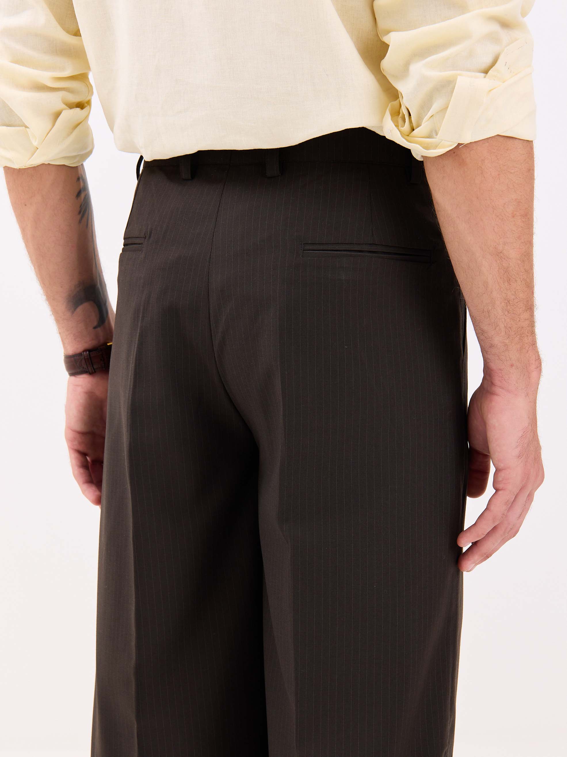 Dark Brown Pinstriped Baggy Fit Trousers - Image 7