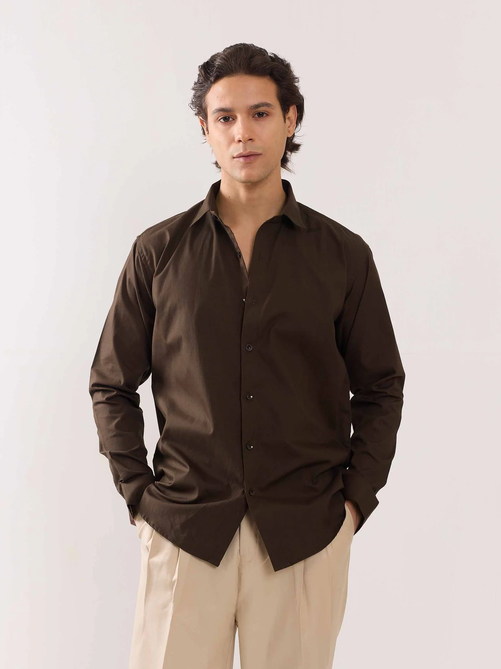 Dark Brown Poplin Shirt - Image 3