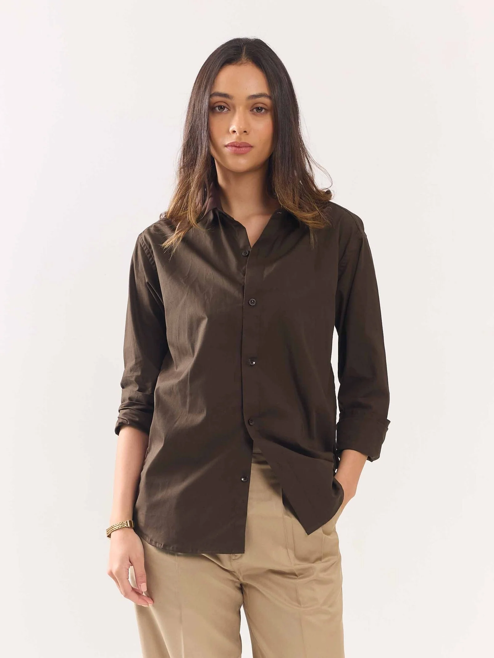 Dark Brown Poplin Shirt - Image 4