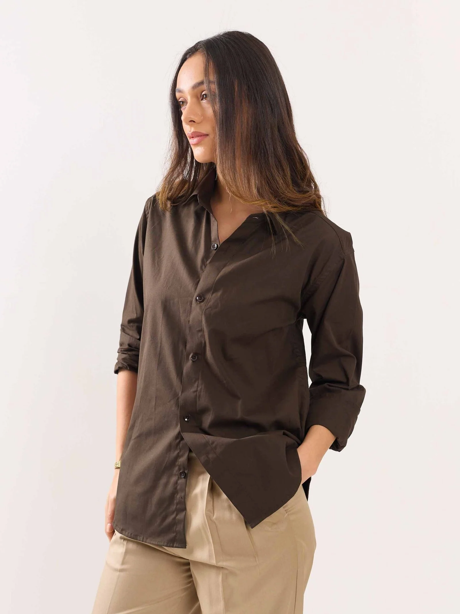 Dark Brown Poplin Shirt - Image 6