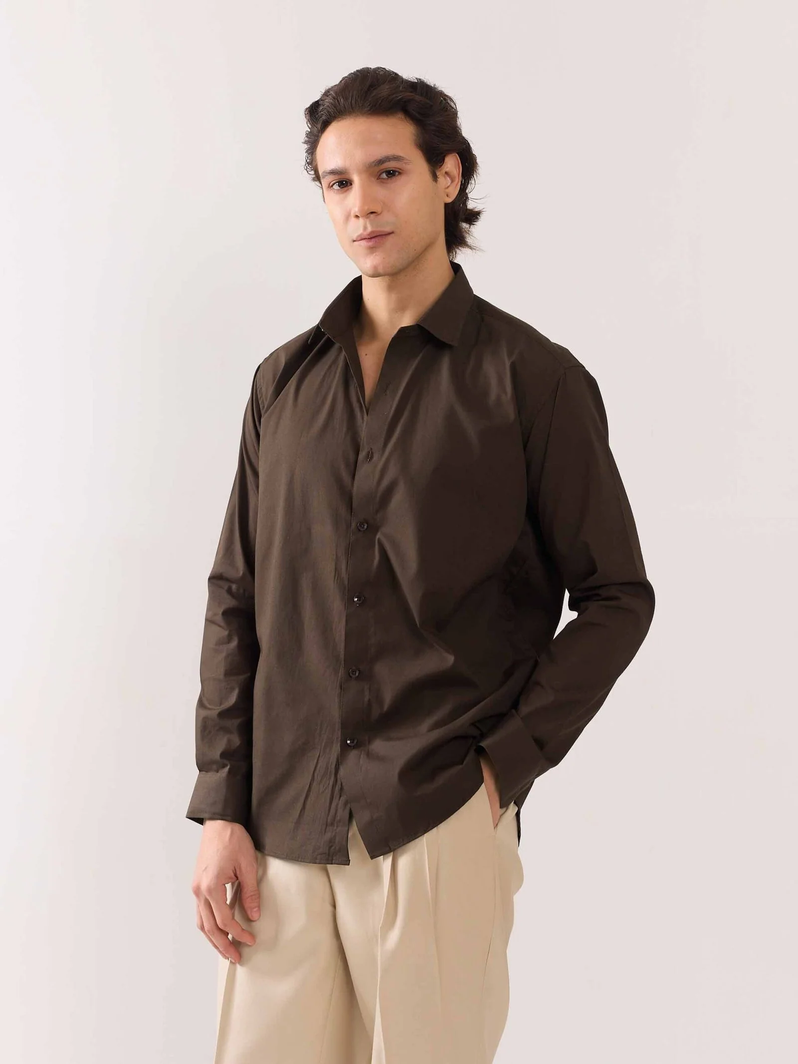 Dark Brown Poplin Shirt - Image 7