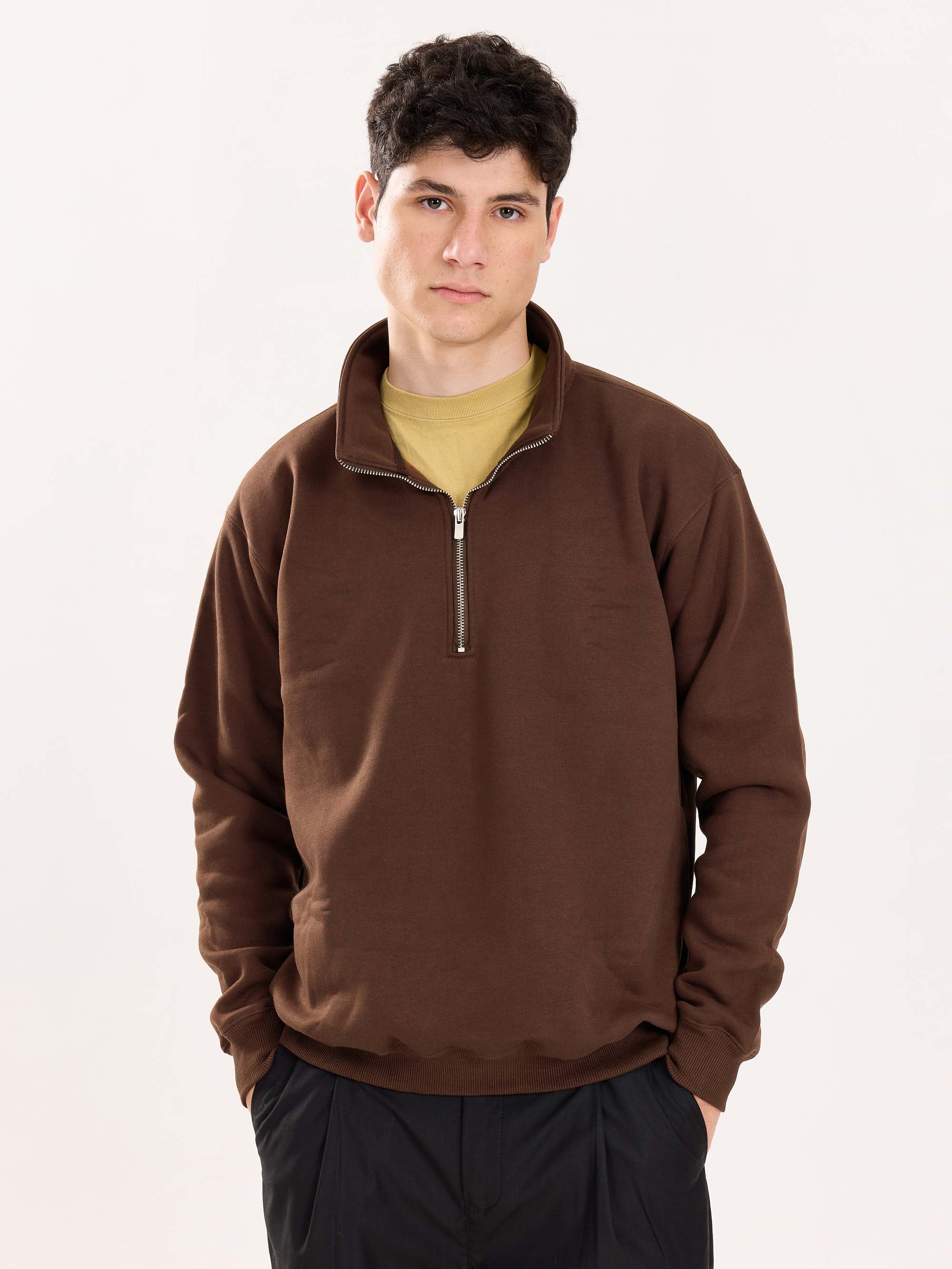 Dark Brown Quarter-Zip Sweatshirt - Image 3