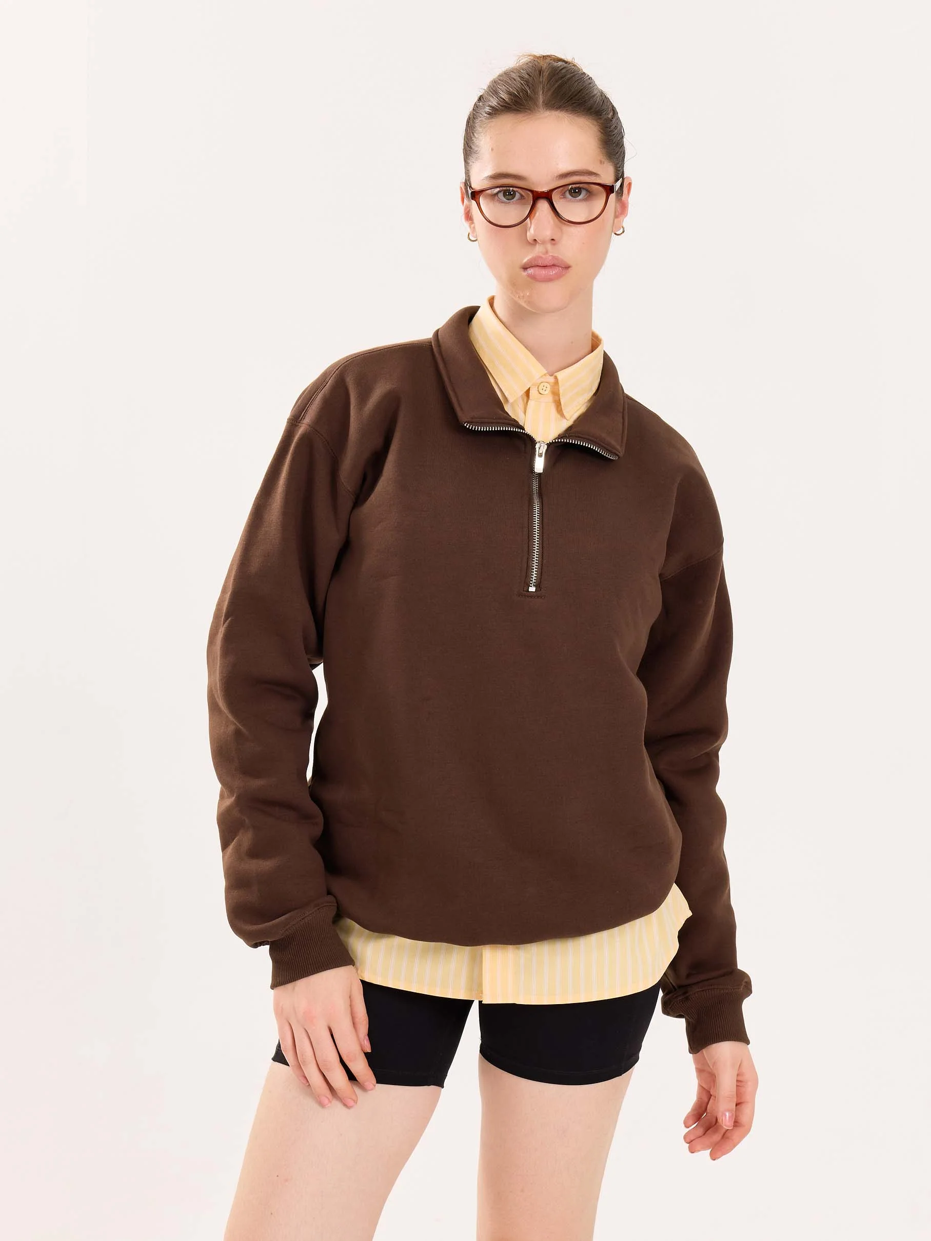 Dark Brown Quarter-Zip Sweatshirt - Image 4