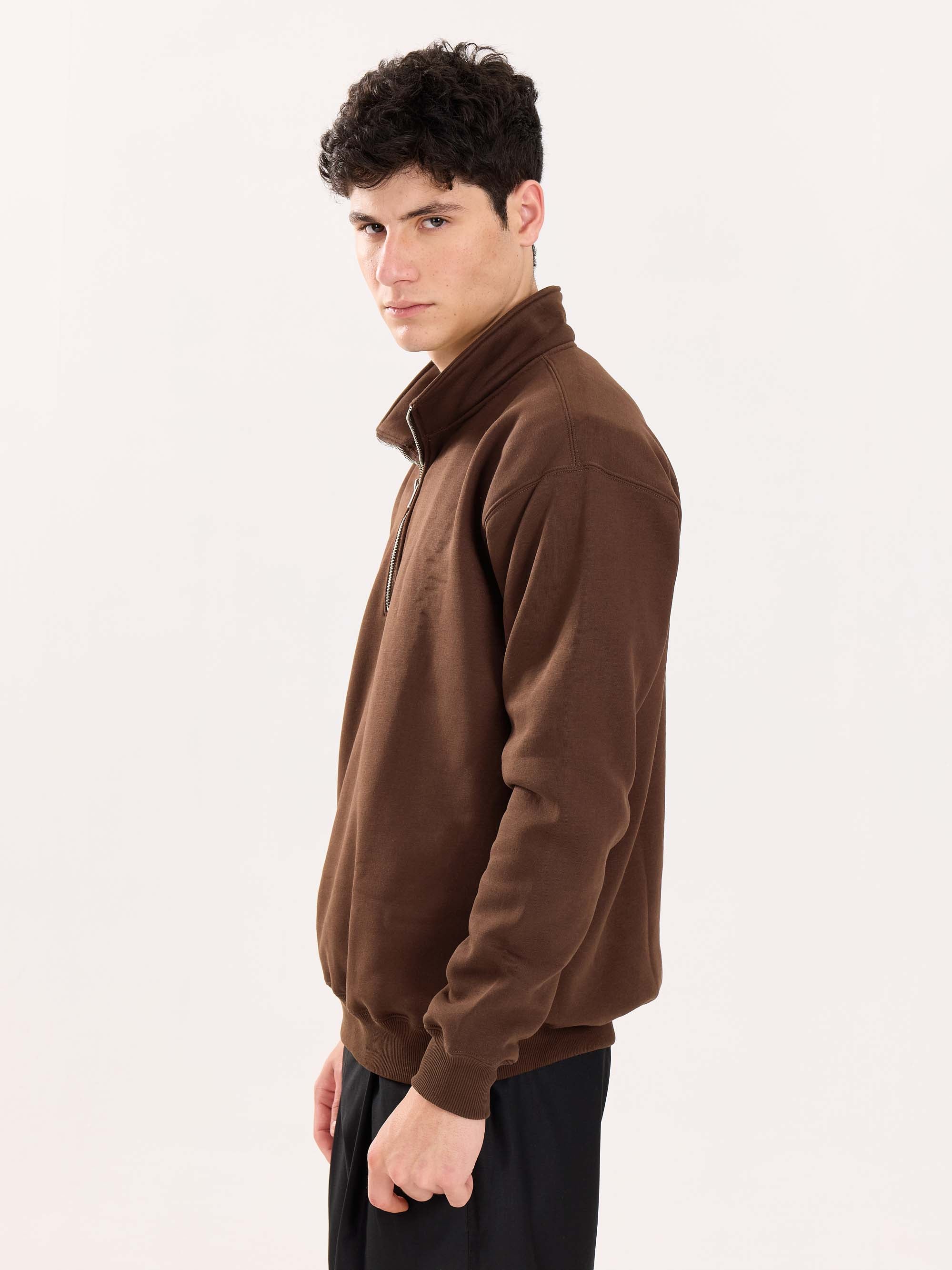 Dark Brown Quarter-Zip Sweatshirt - Image 5