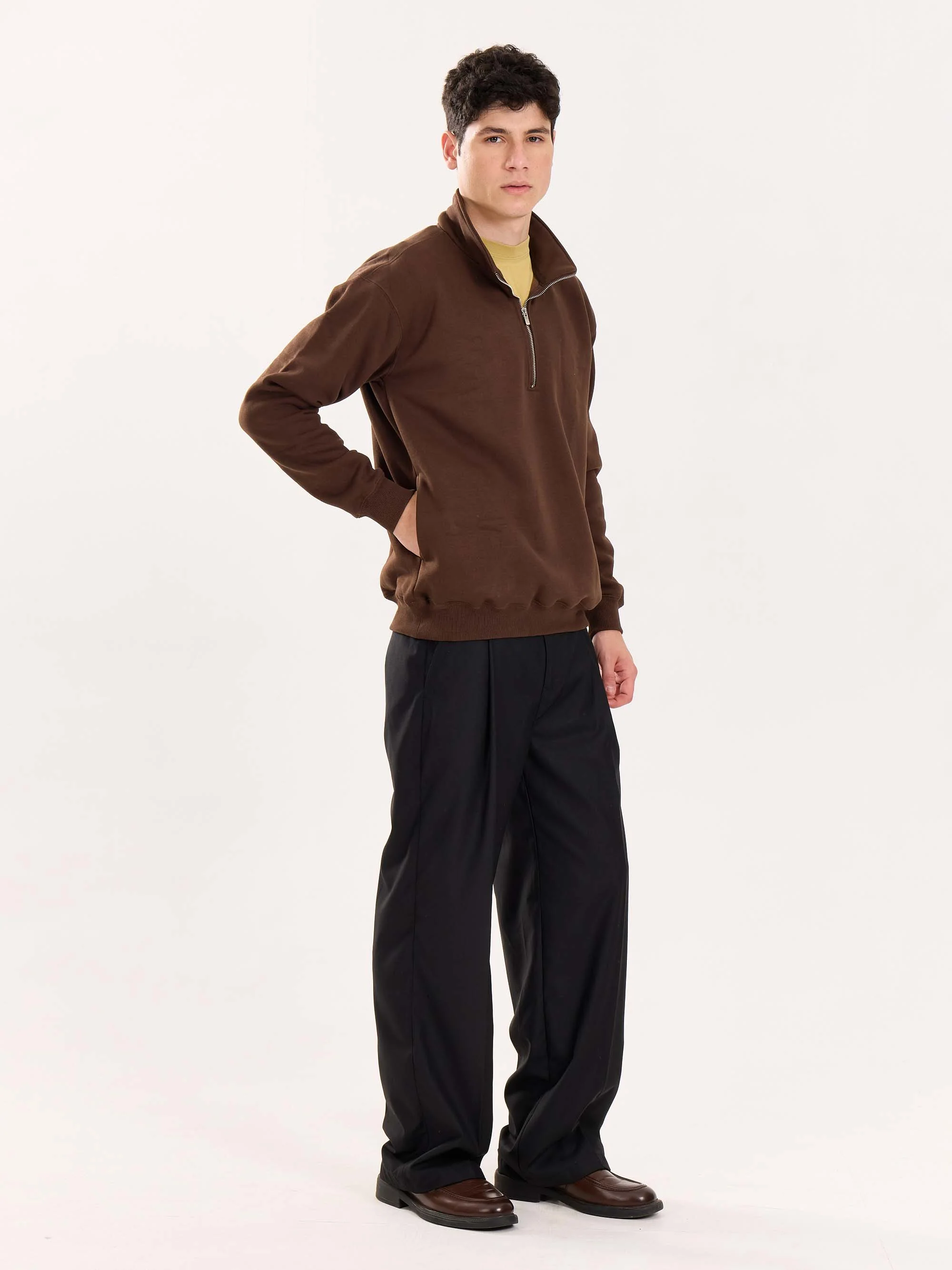 Dark Brown Quarter-Zip Sweatshirt - Image 7