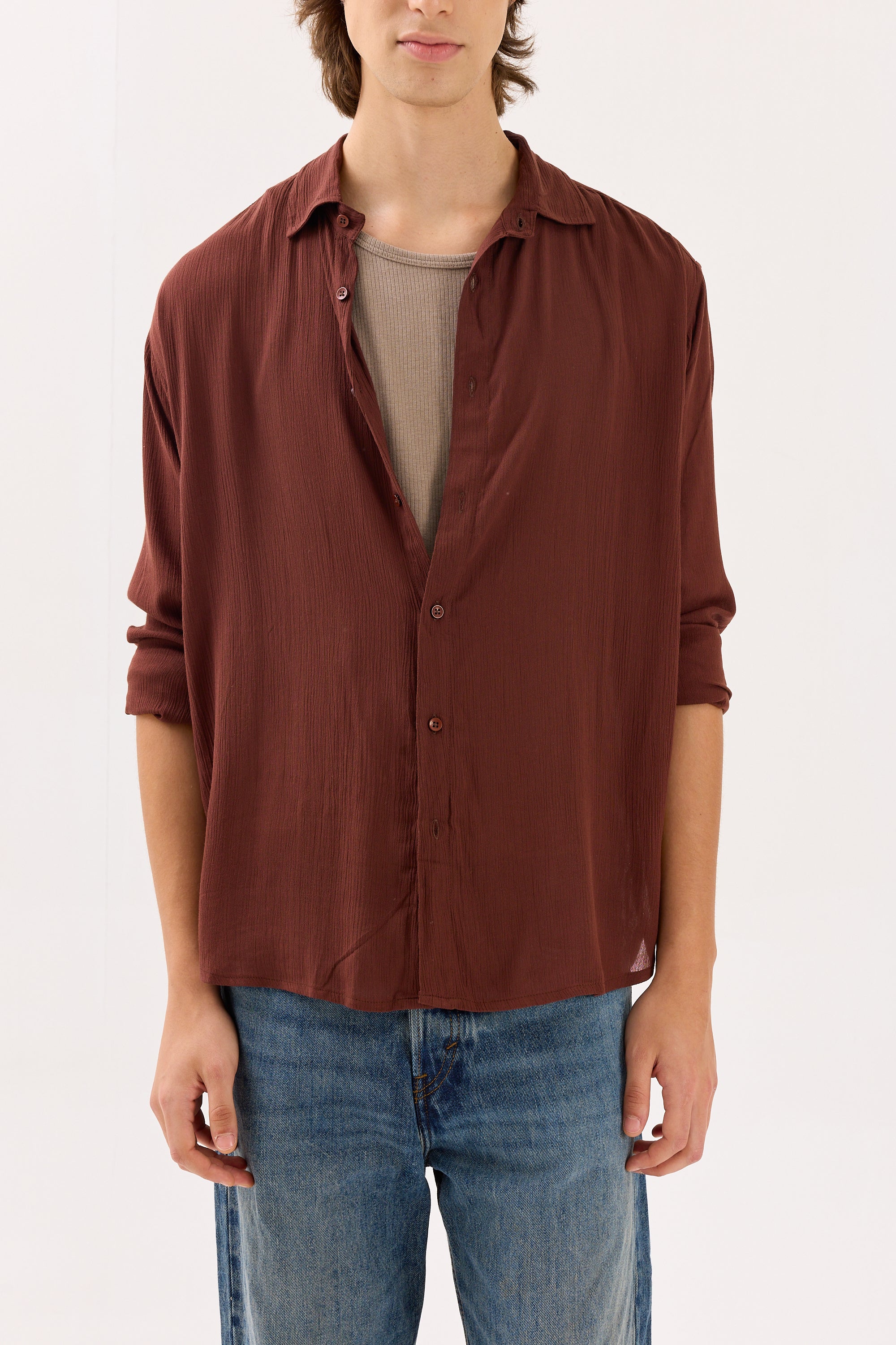 Dark Brown Wrinkled Shirt - Image 4