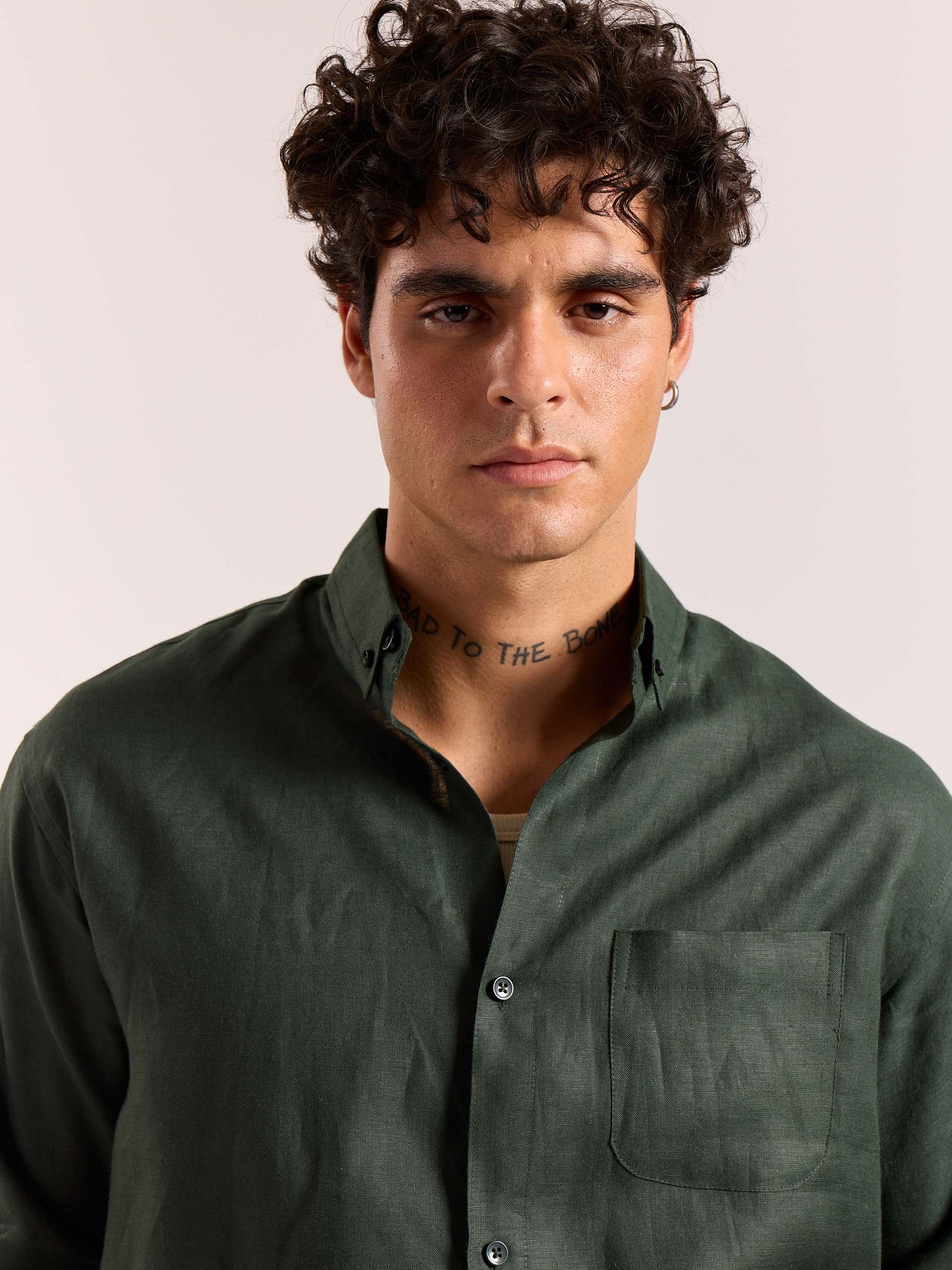 Dark Green 60s Lea Linen Shirt - Image 5