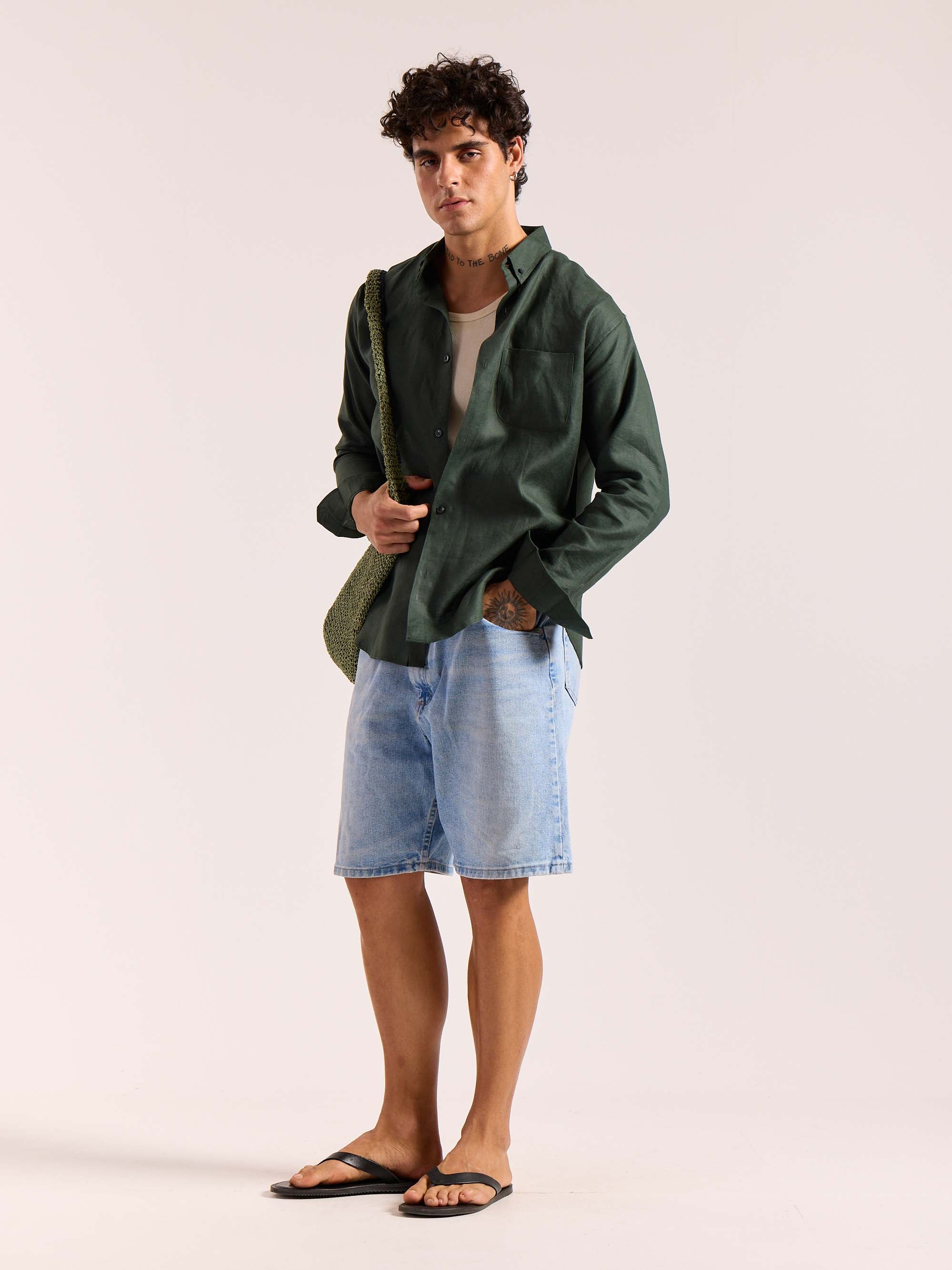 Dark Green 60s Lea Linen Shirt - Image 6