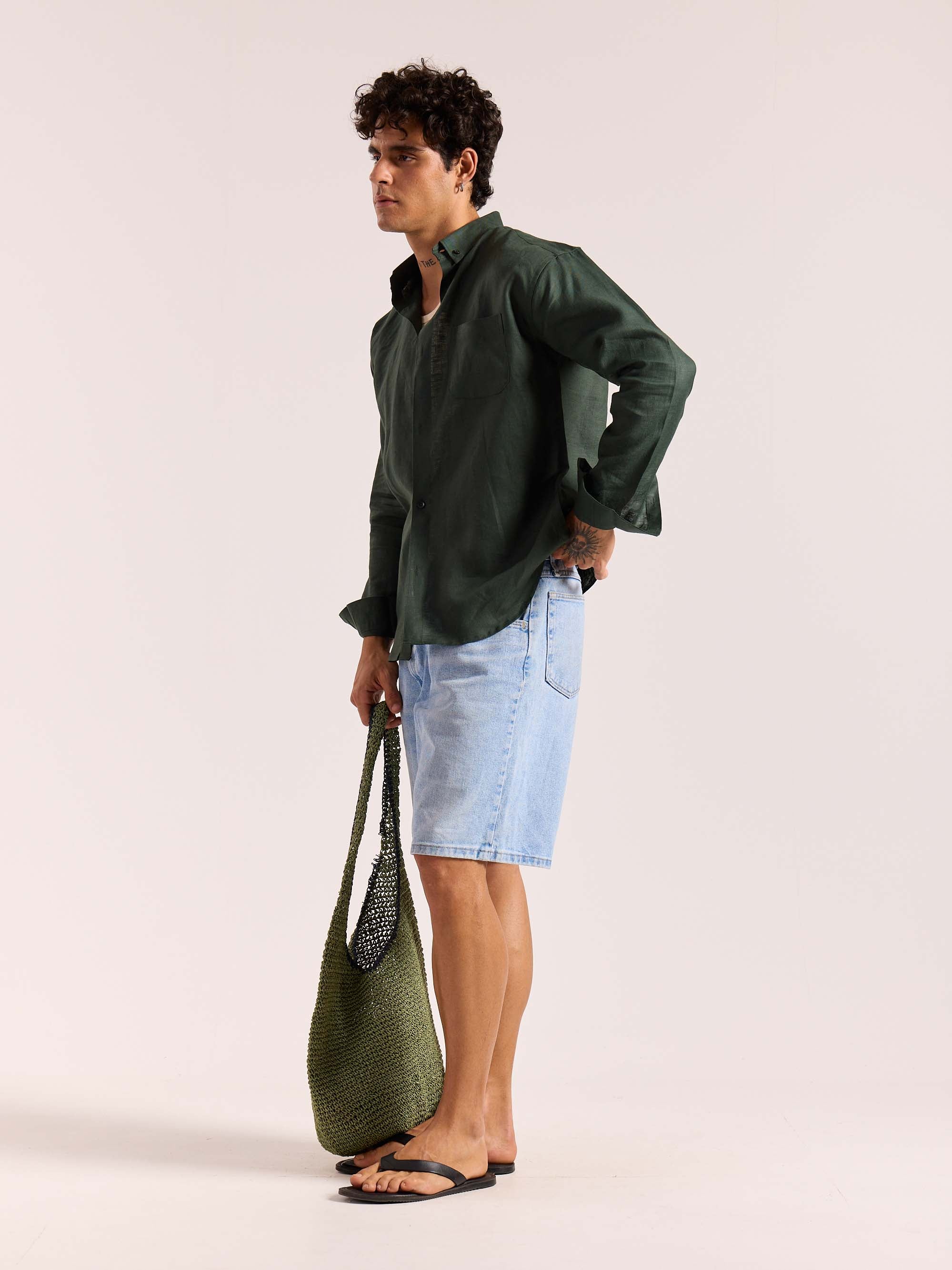 Dark Green 60s Lea Linen Shirt - Image 7