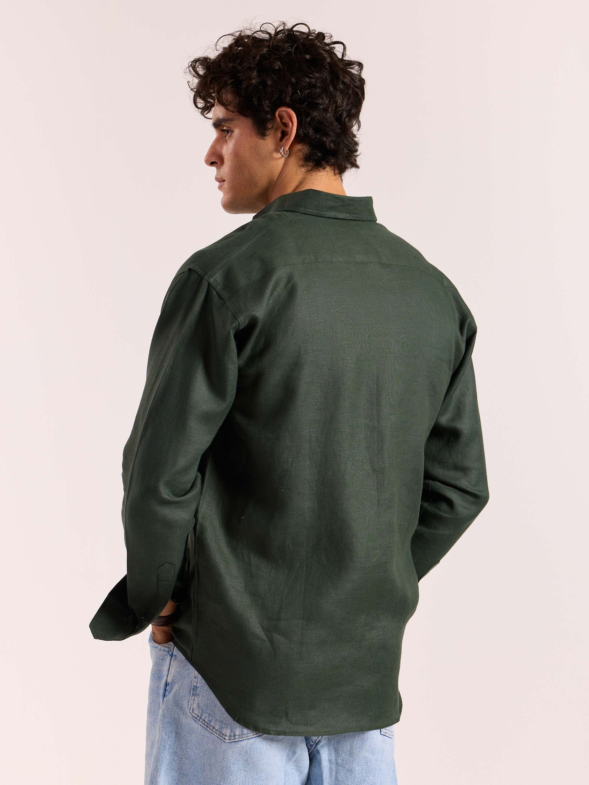 Dark Green 60s Lea Linen Shirt - Image 8