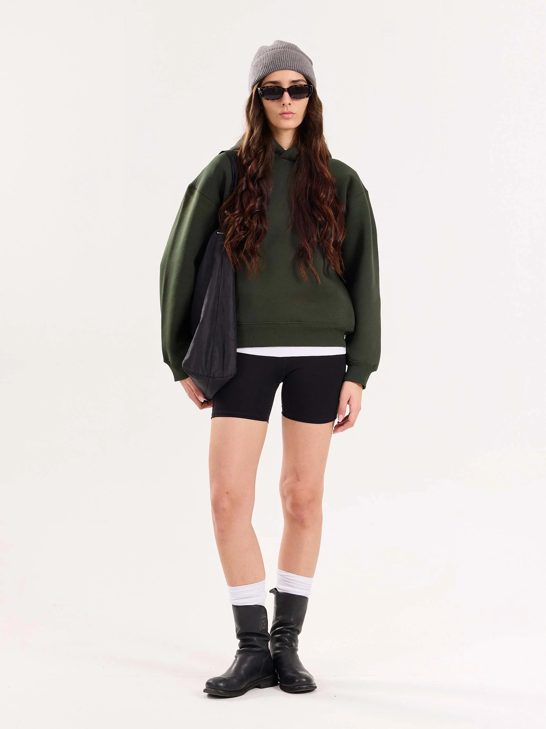 Dark Green Cropped Fit Hoodie - Image 3